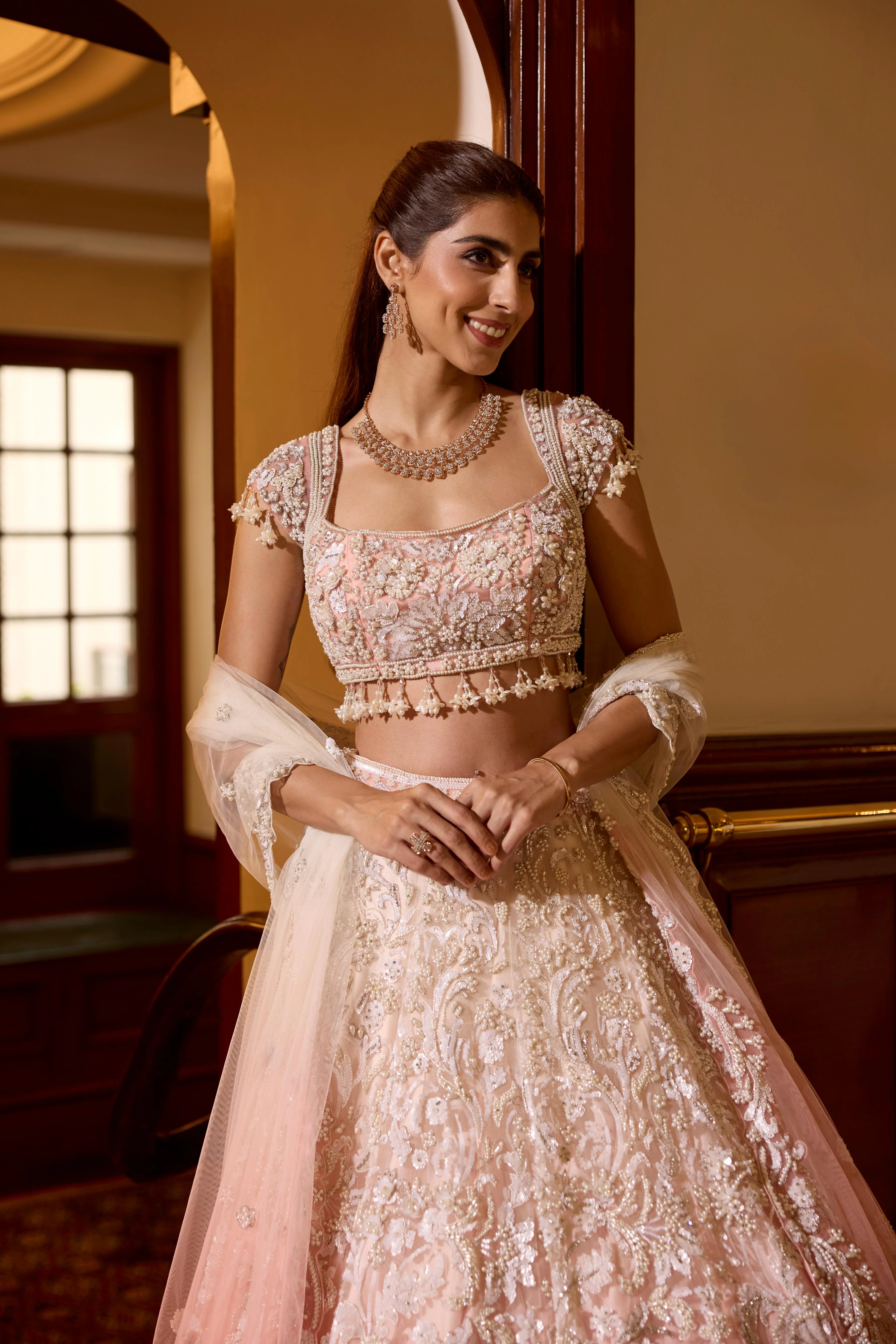 Blush Pink Ombre Embellished Premium Lehenga Set - Image 2