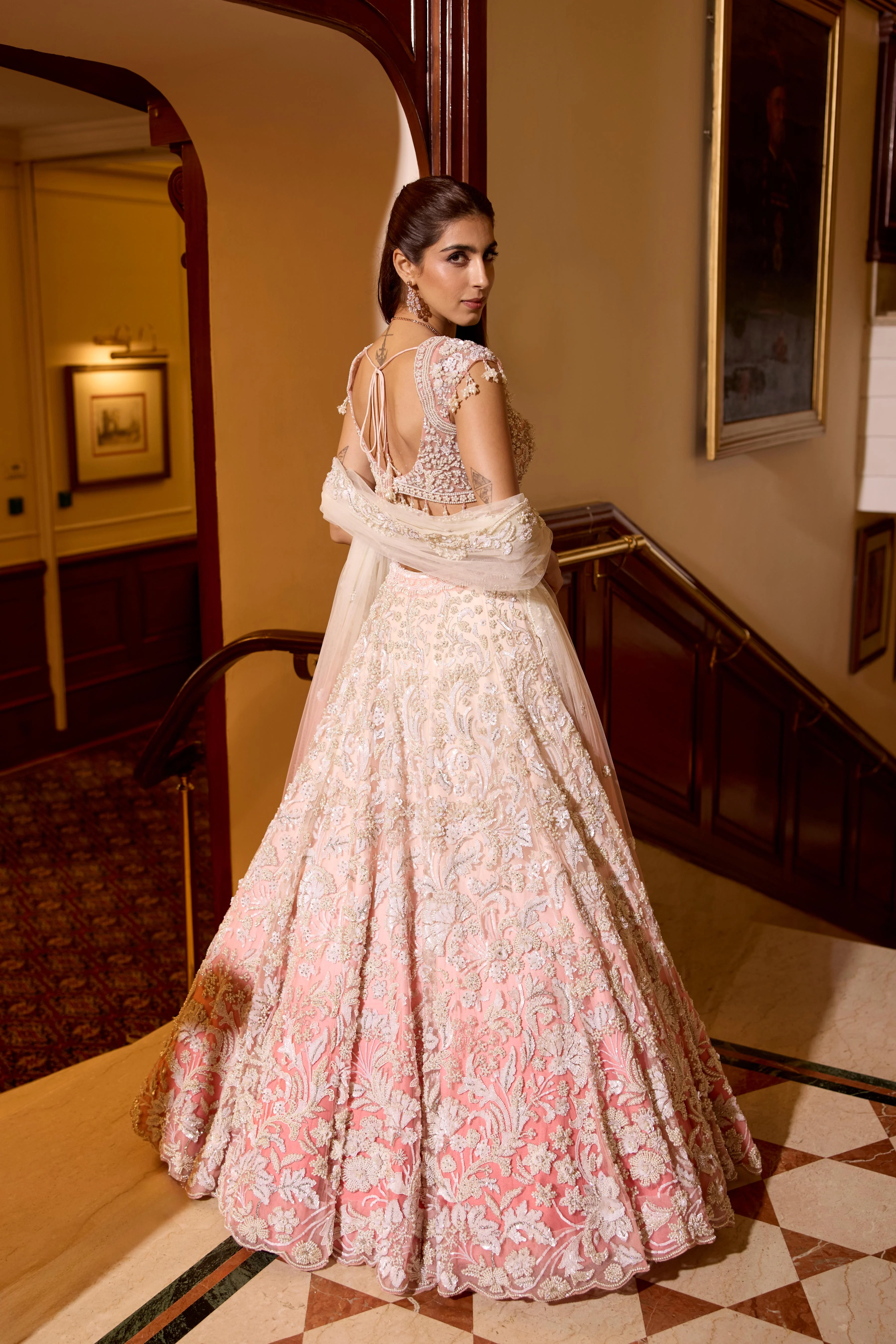 Blush Pink Ombre Embellished Premium Lehenga Set - Image 5