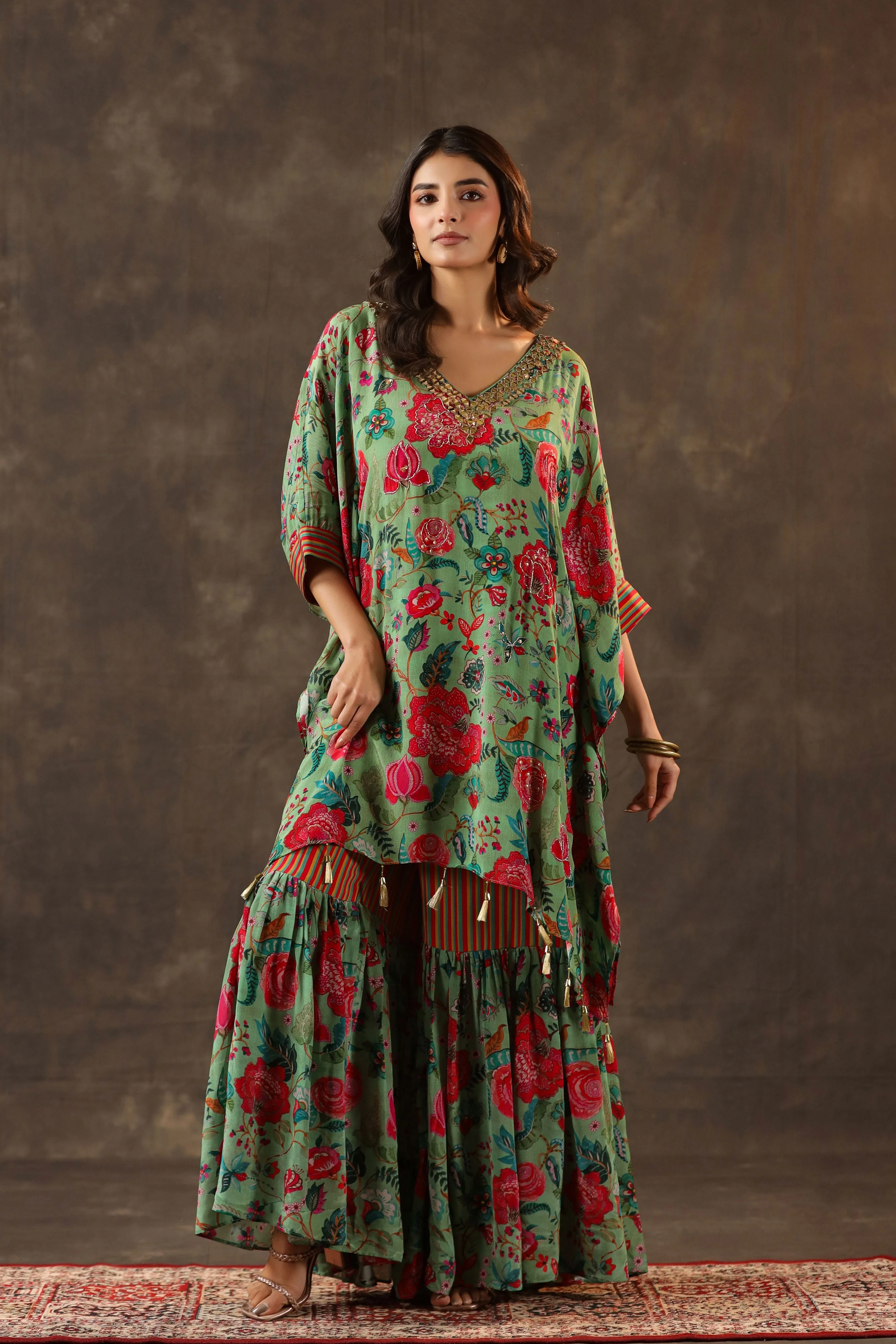 Seafoam Green Printed Crepe Silk Sharara Set