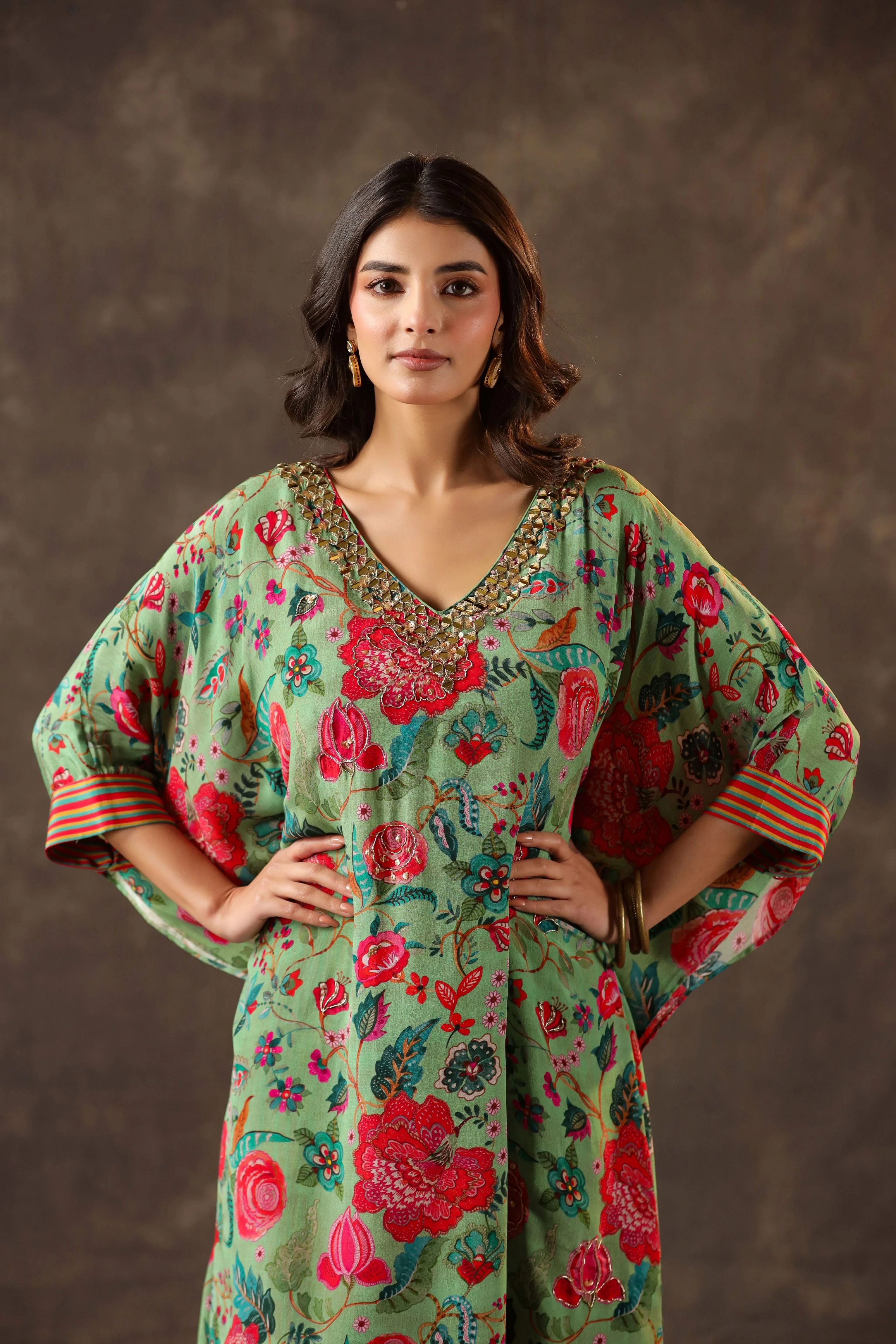 Seafoam Green Printed Crepe Silk Sharara Set - Image 2