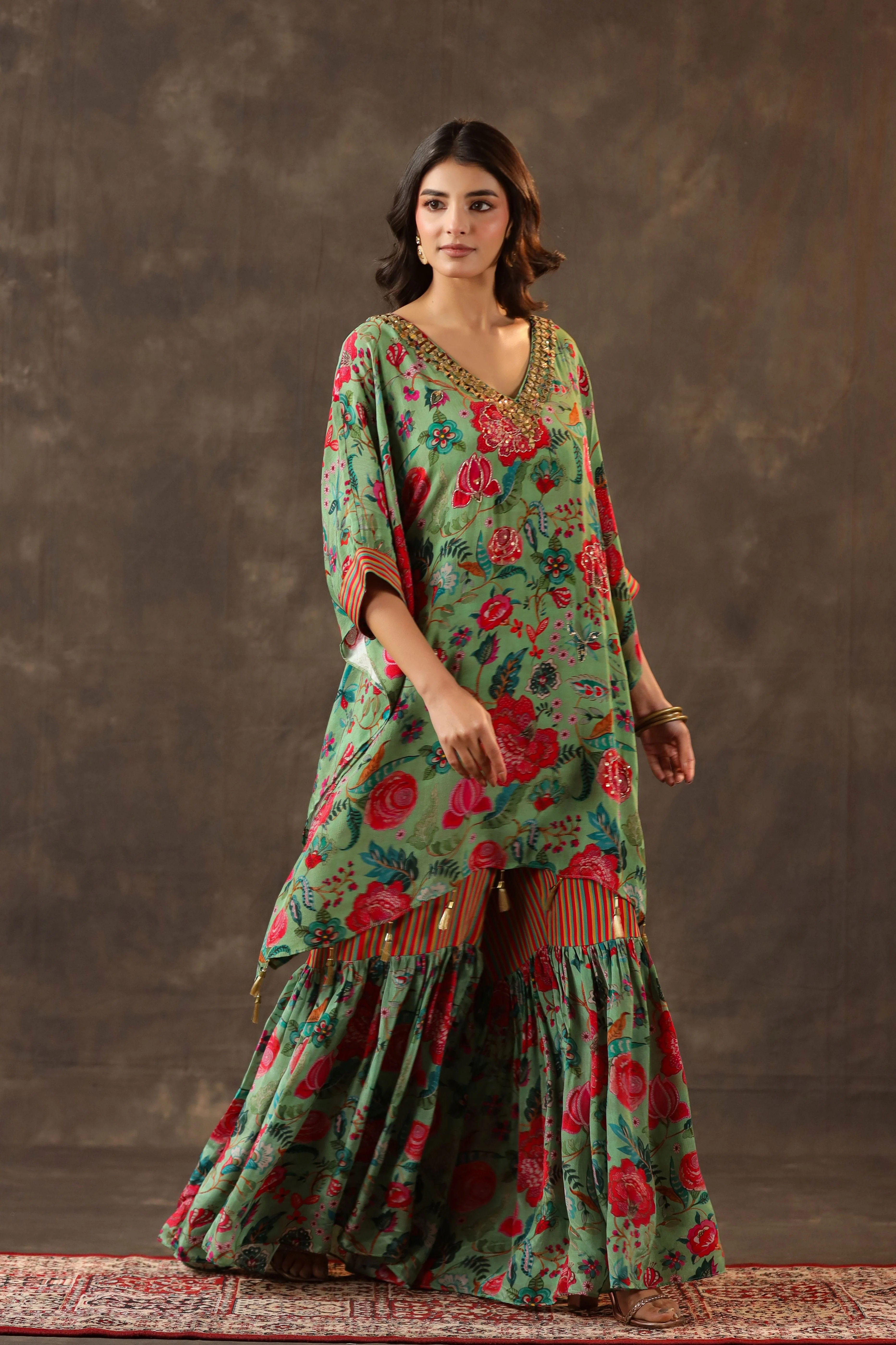 Seafoam Green Printed Crepe Silk Sharara Set - Image 3