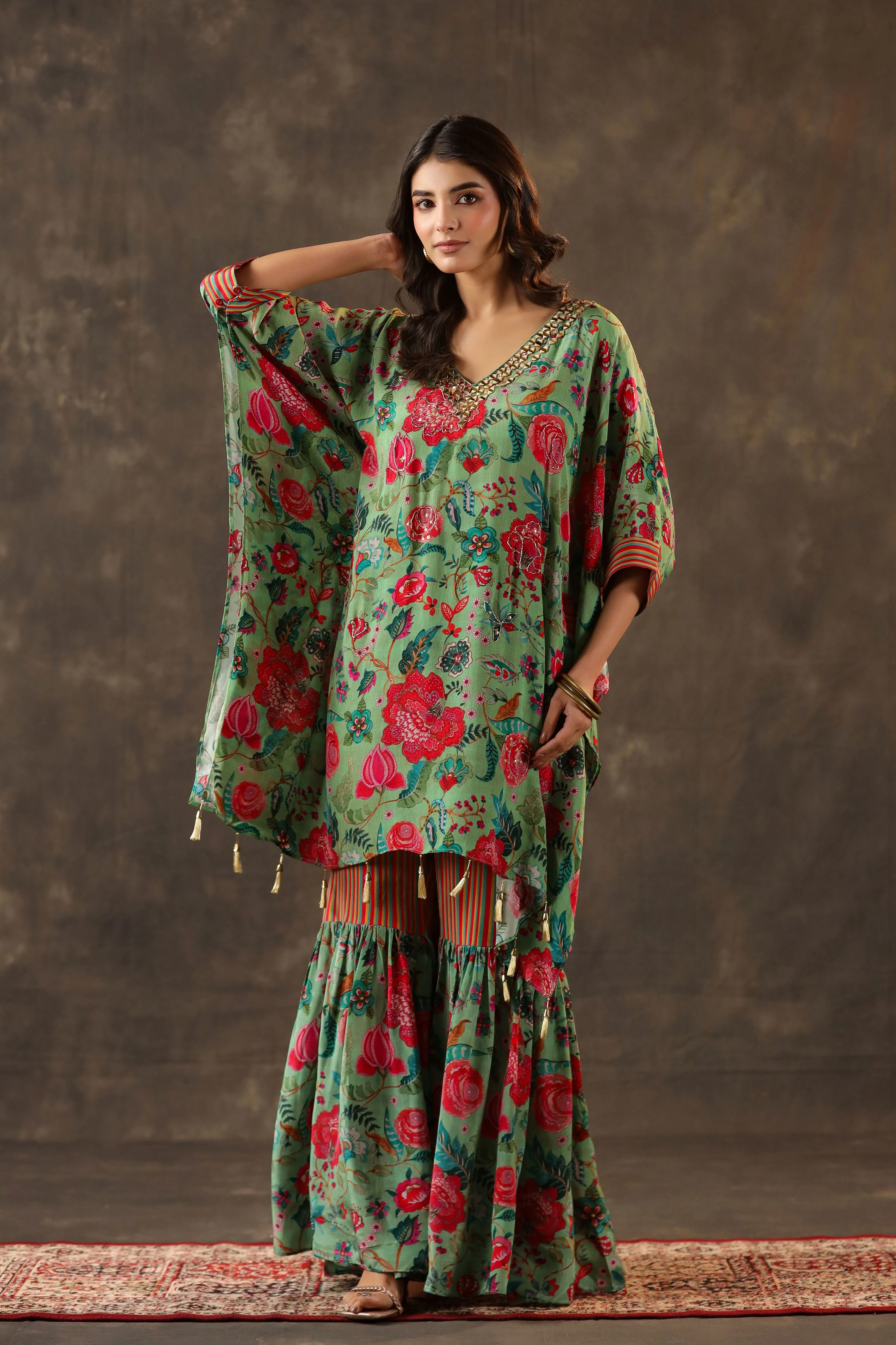 Seafoam Green Printed Crepe Silk Sharara Set - Image 4