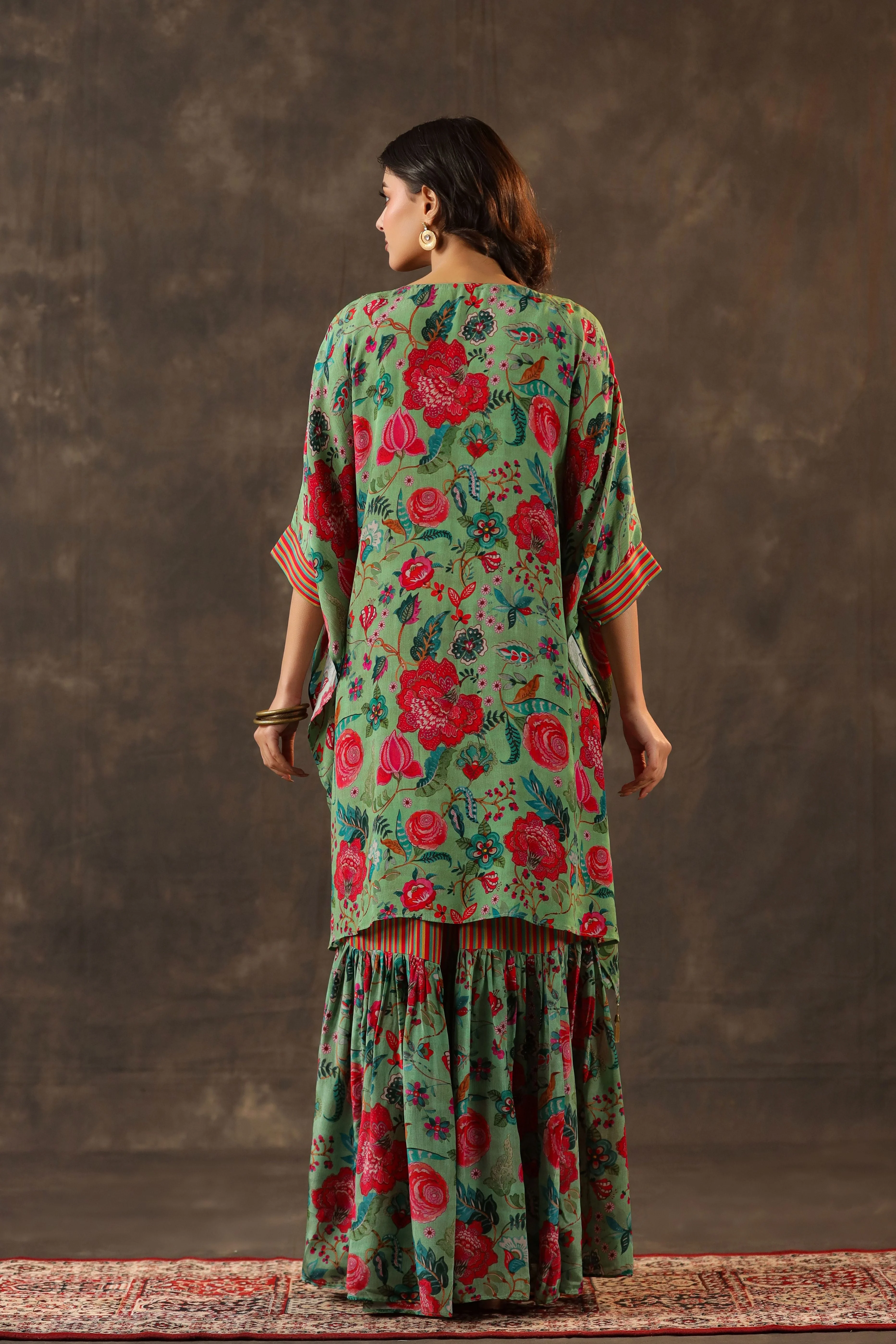 Seafoam Green Printed Crepe Silk Sharara Set - Image 5