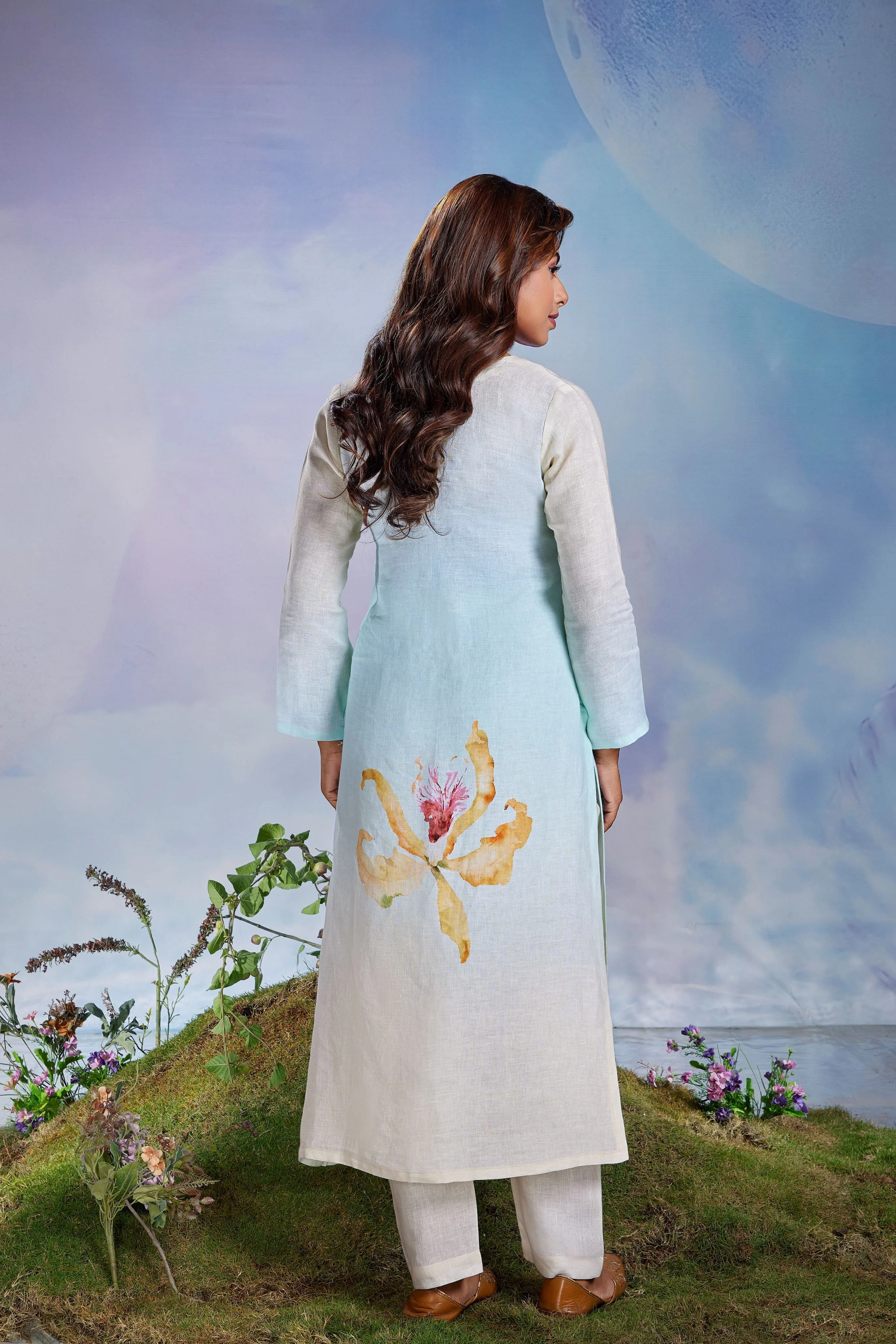 Seafoam Orchid Embellished Linen Pant Set - Image 3