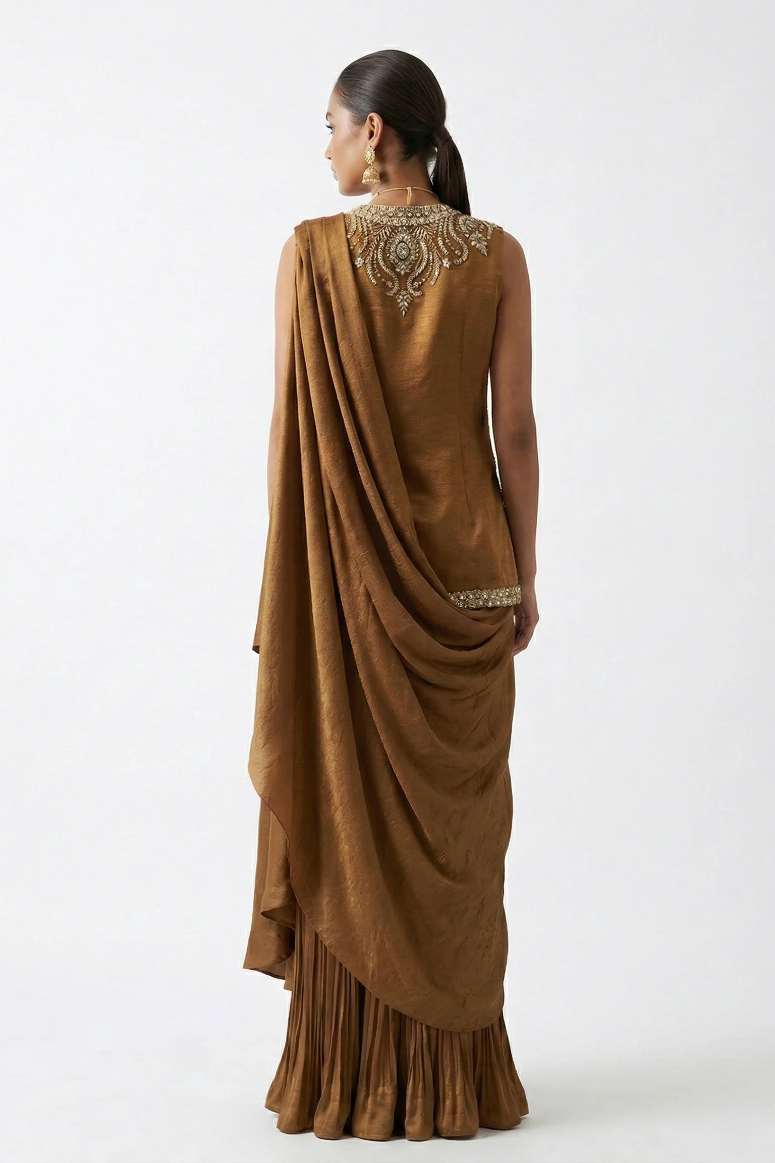 Sepia Brown Embellished Habutai Silk Skirt Set - Image 2