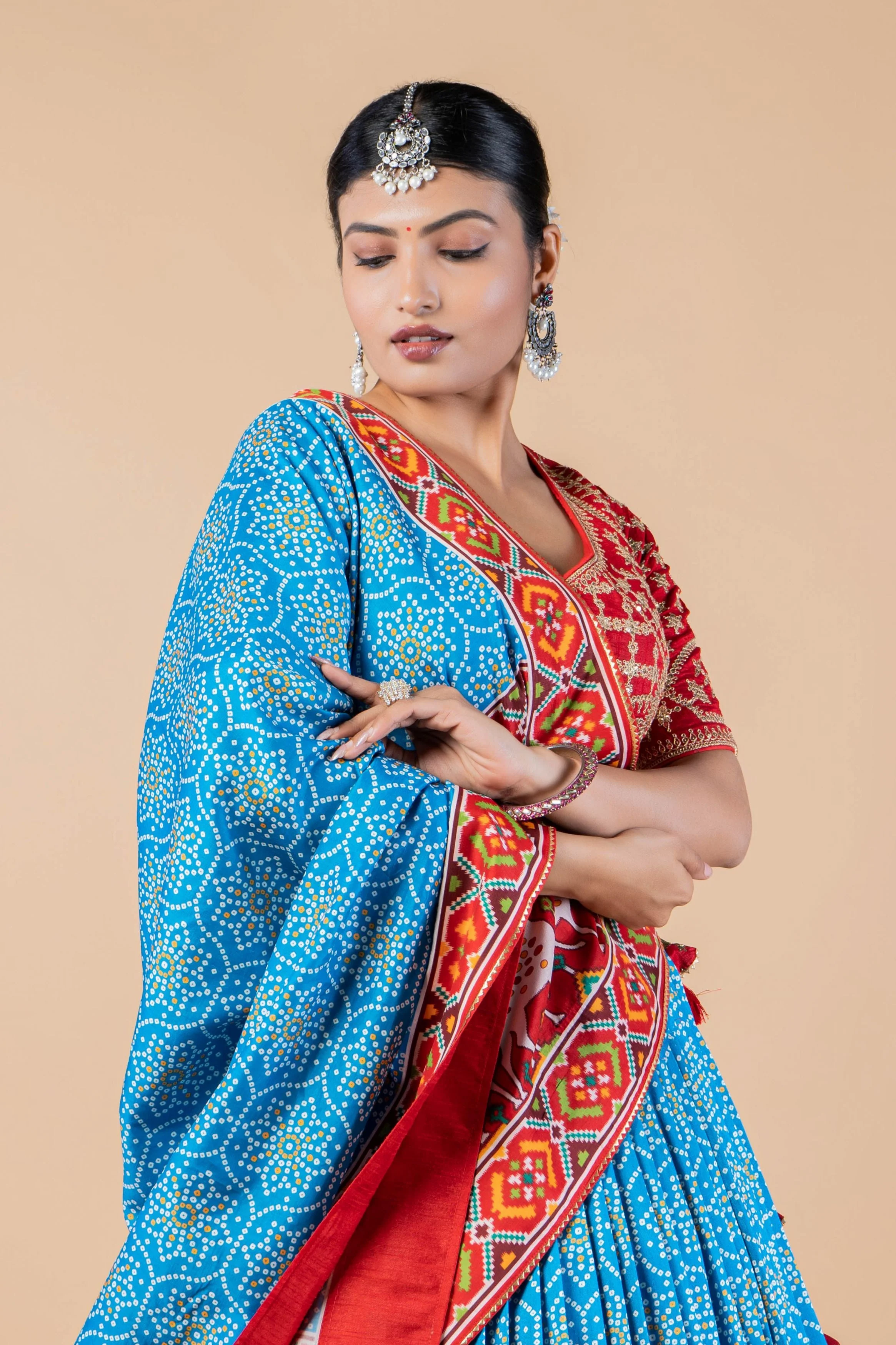Serene Sky Printed Brocade Silk Lehenga Set - Image 2