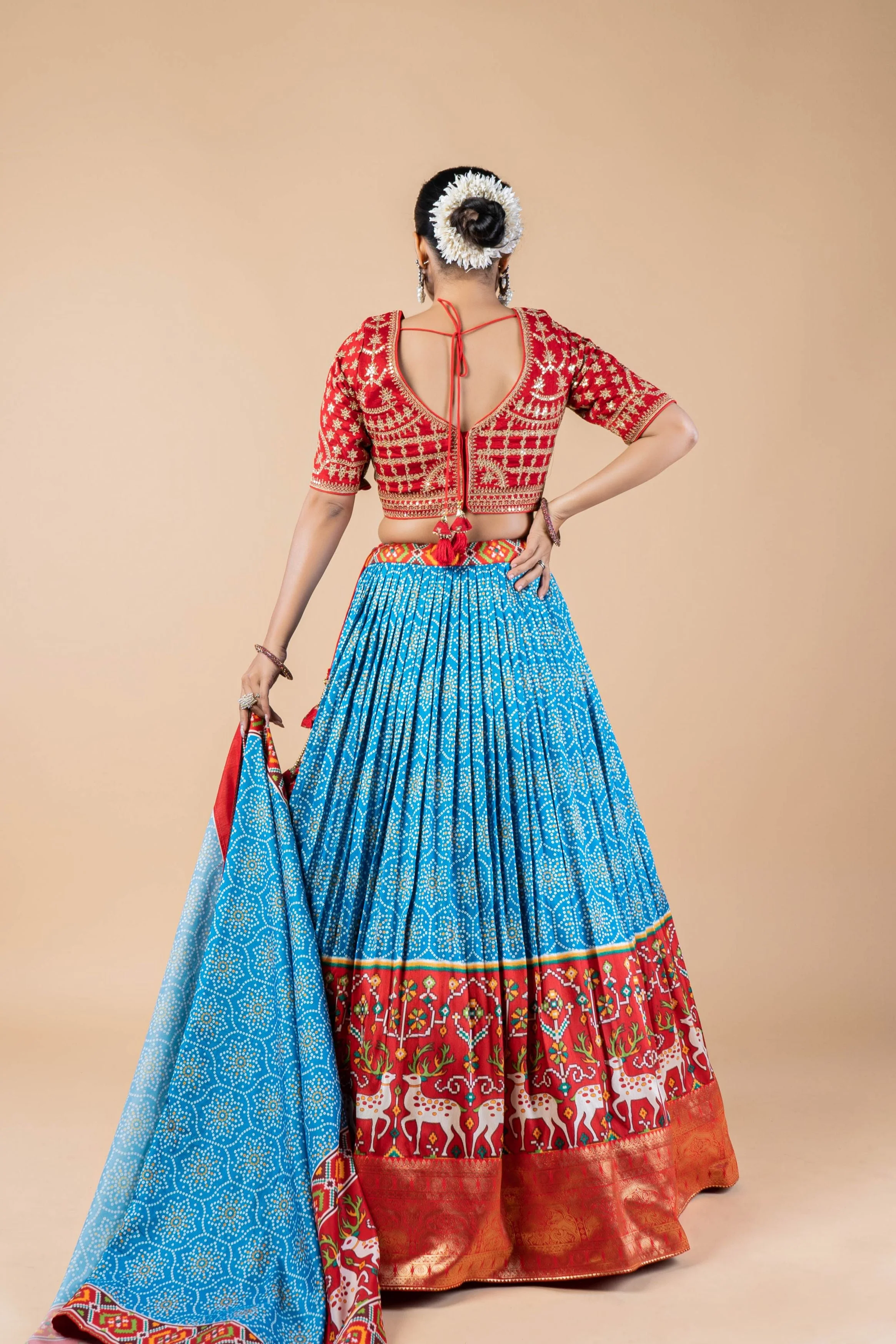 Serene Sky Printed Brocade Silk Lehenga Set - Image 3