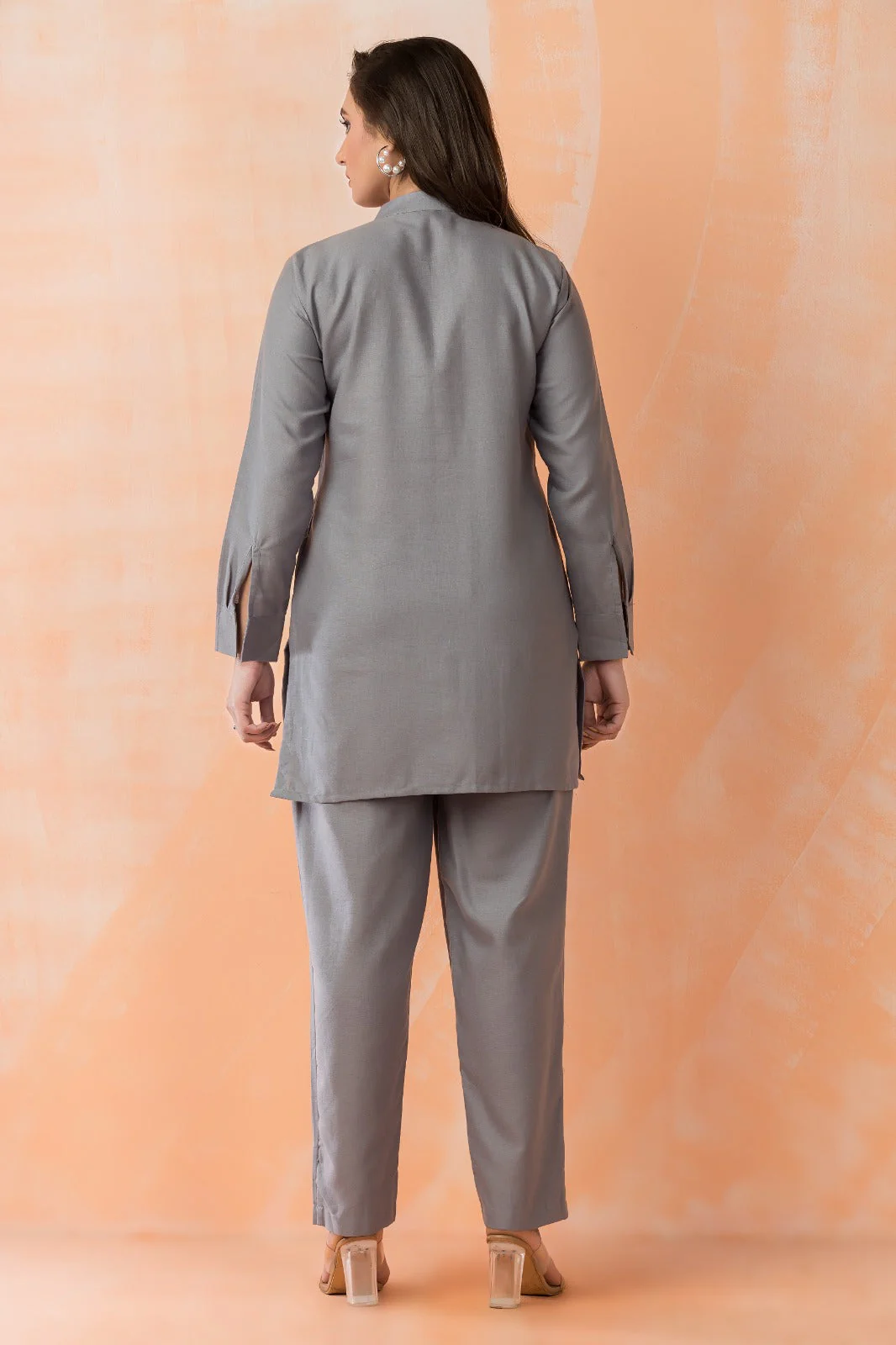 Shadow Grey Embroidered Cotton Co-Ord Set - Image 3