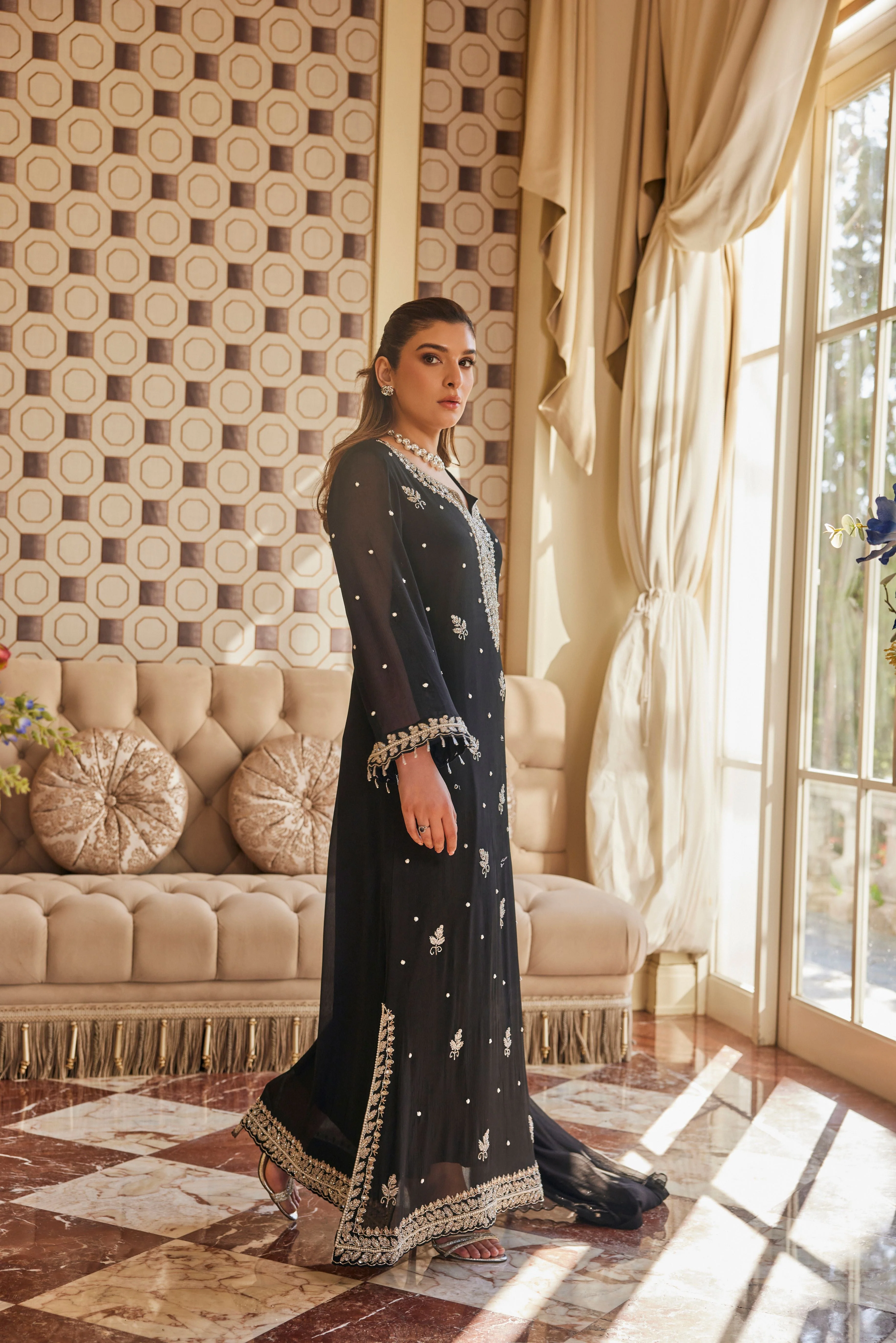 Shahi Black Embellished Crepe Silk Pant Set - Image 3
