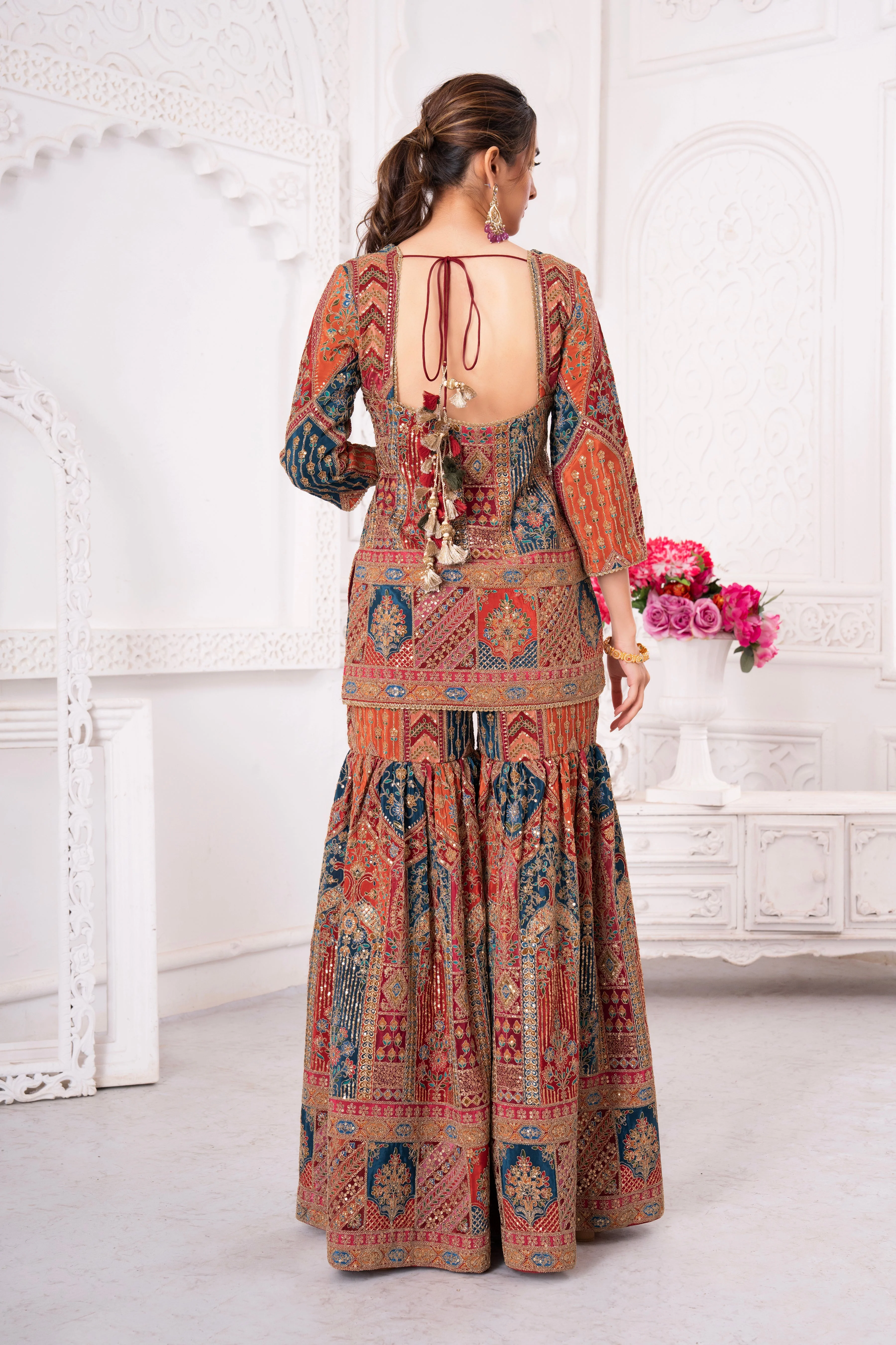 Rustic Red Traditional Work Sharara Set - Image 3