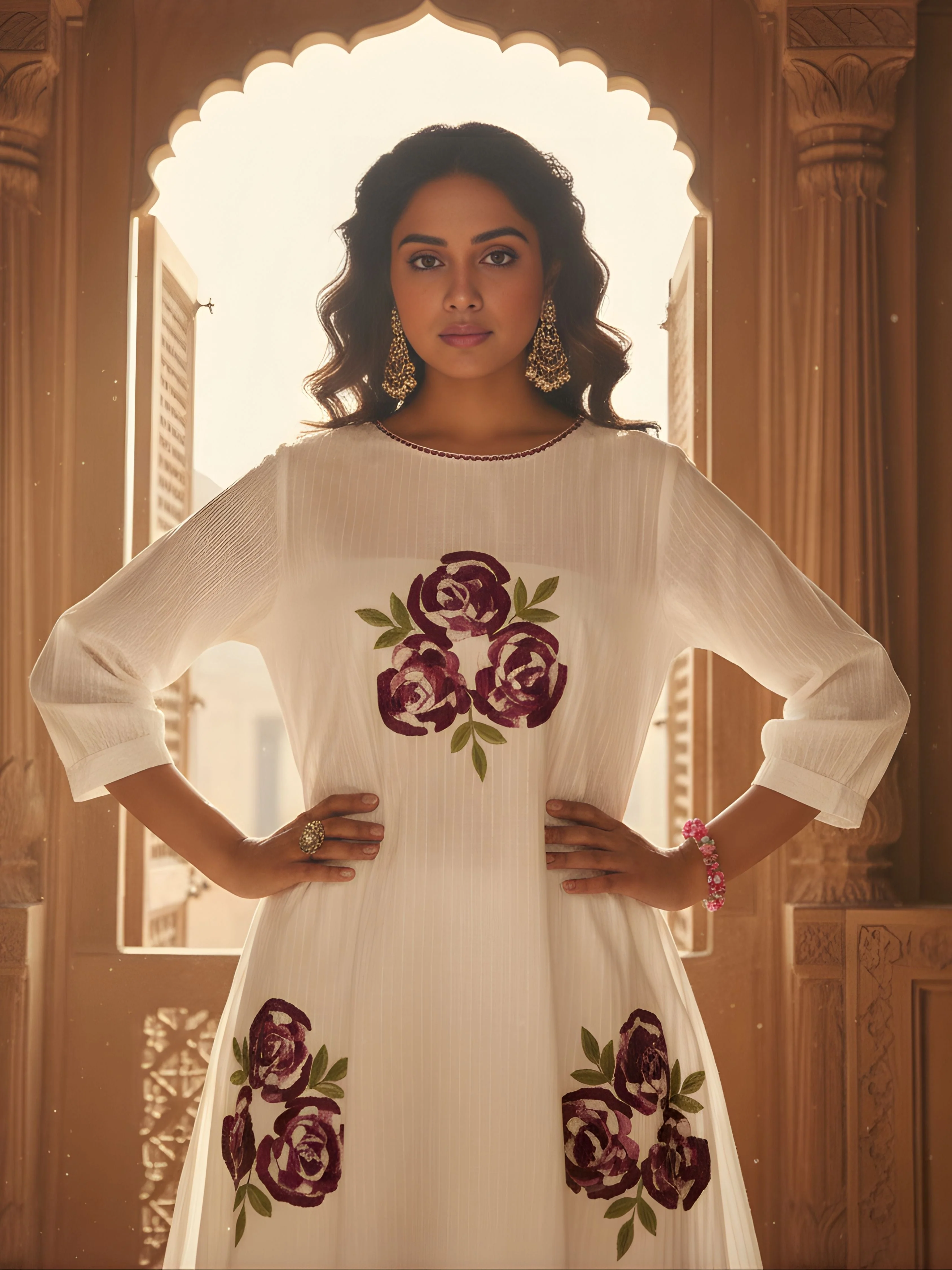 White Floral Embroidered Cotton Co-Ord Set - Image 2