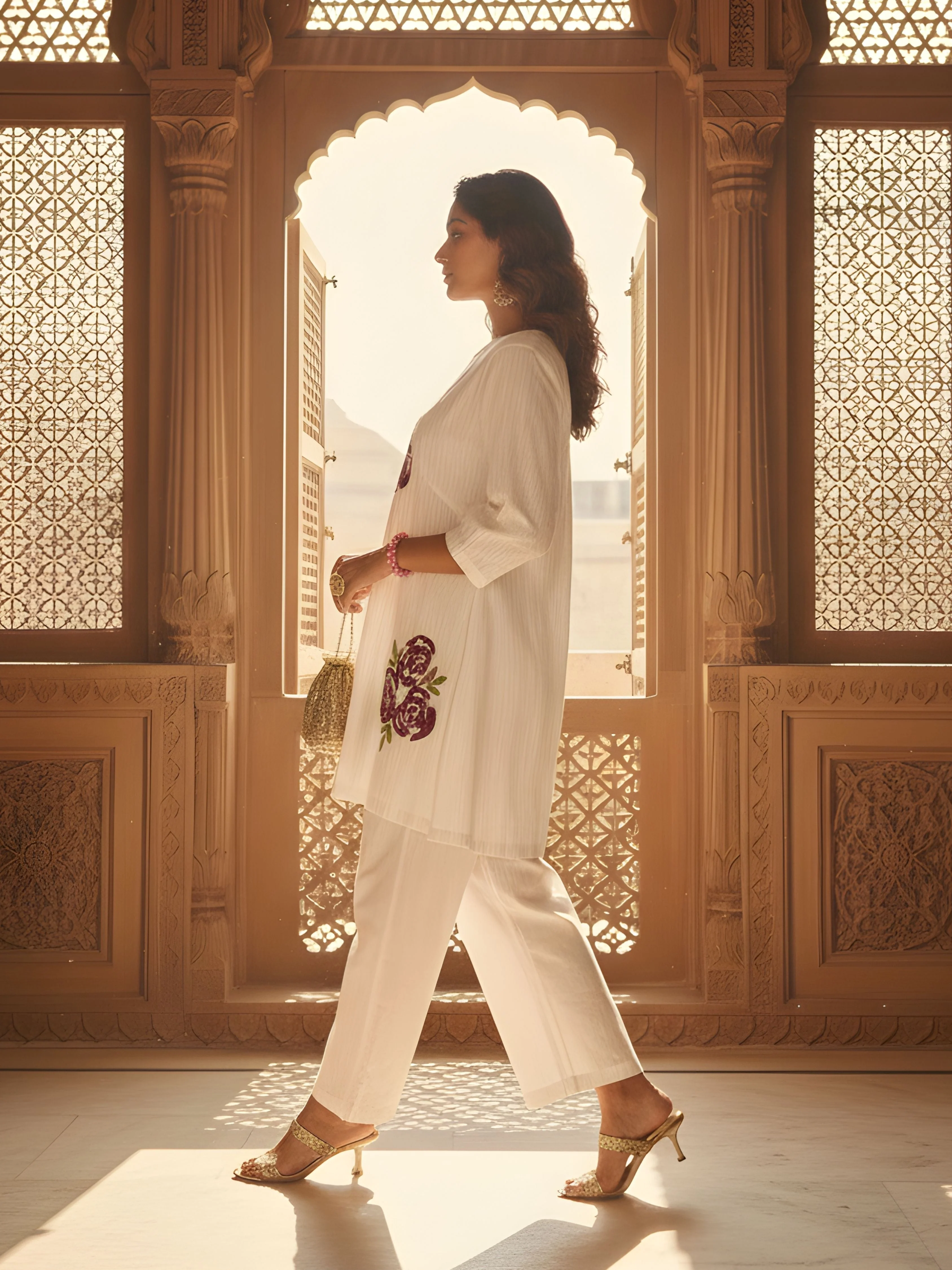 White Floral Embroidered Cotton Co-Ord Set - Image 4