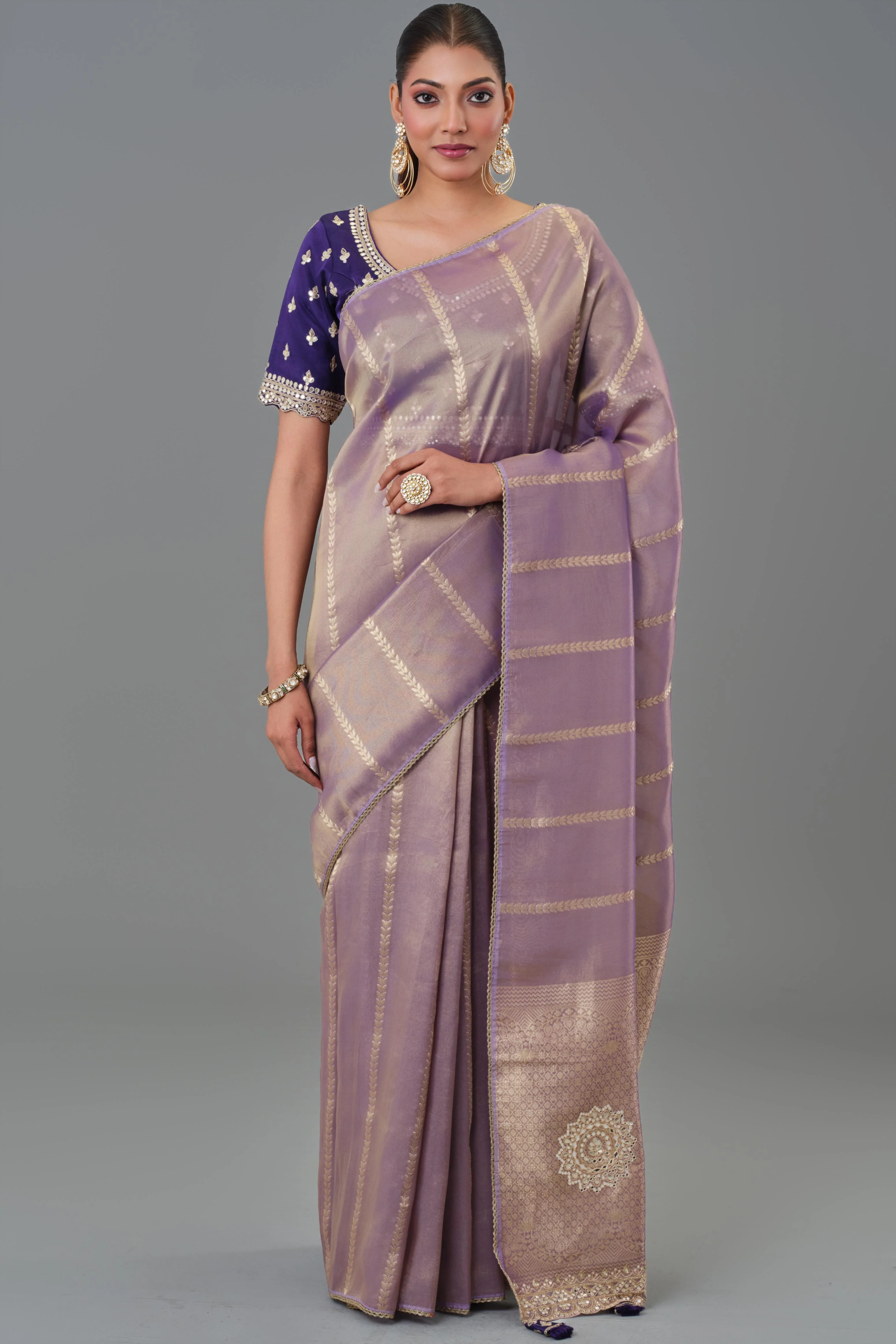 Shimmer Mauve Tissue Silk Saree - Image 2