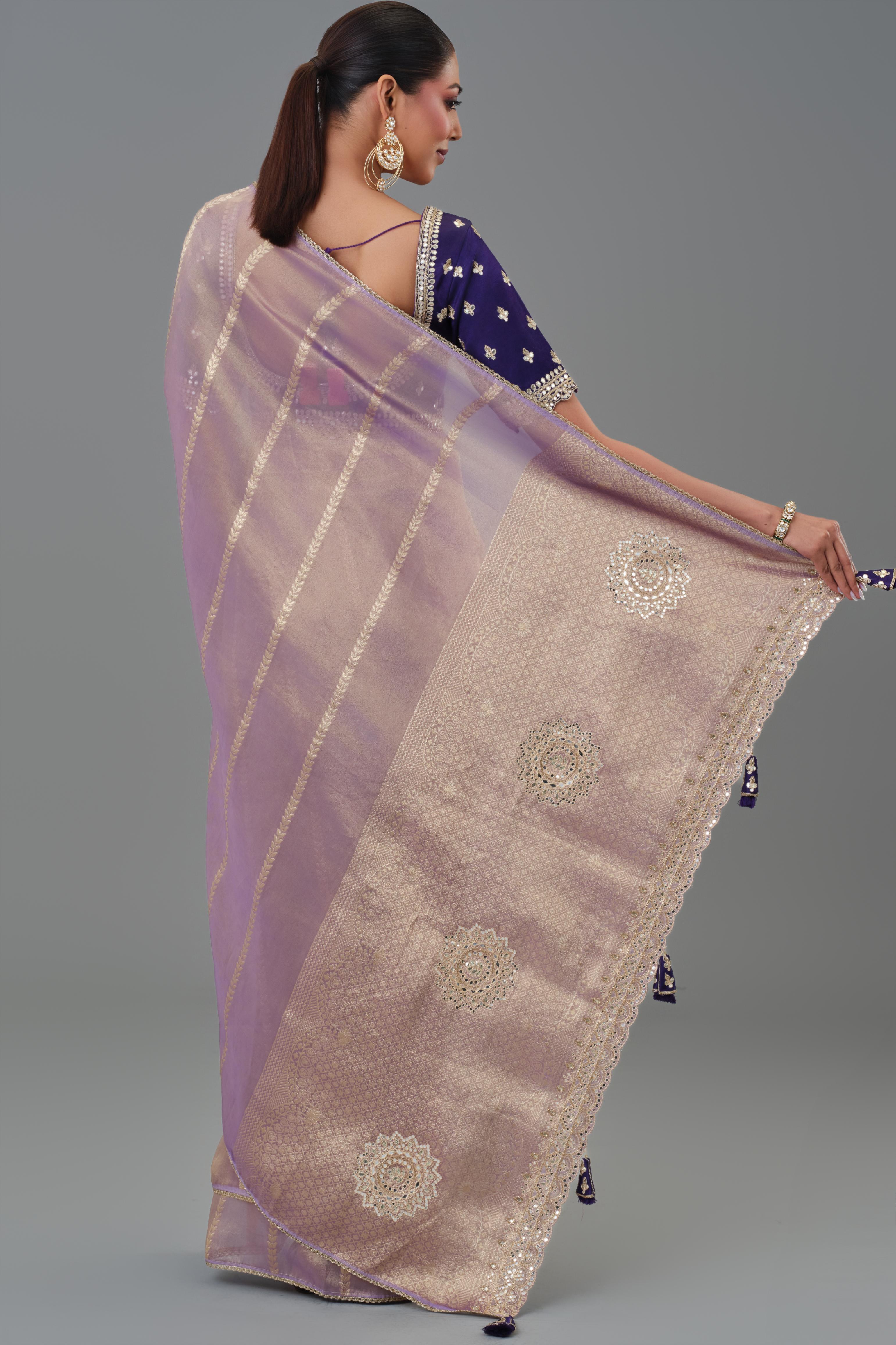 Shimmer Mauve Tissue Silk Saree - Image 3