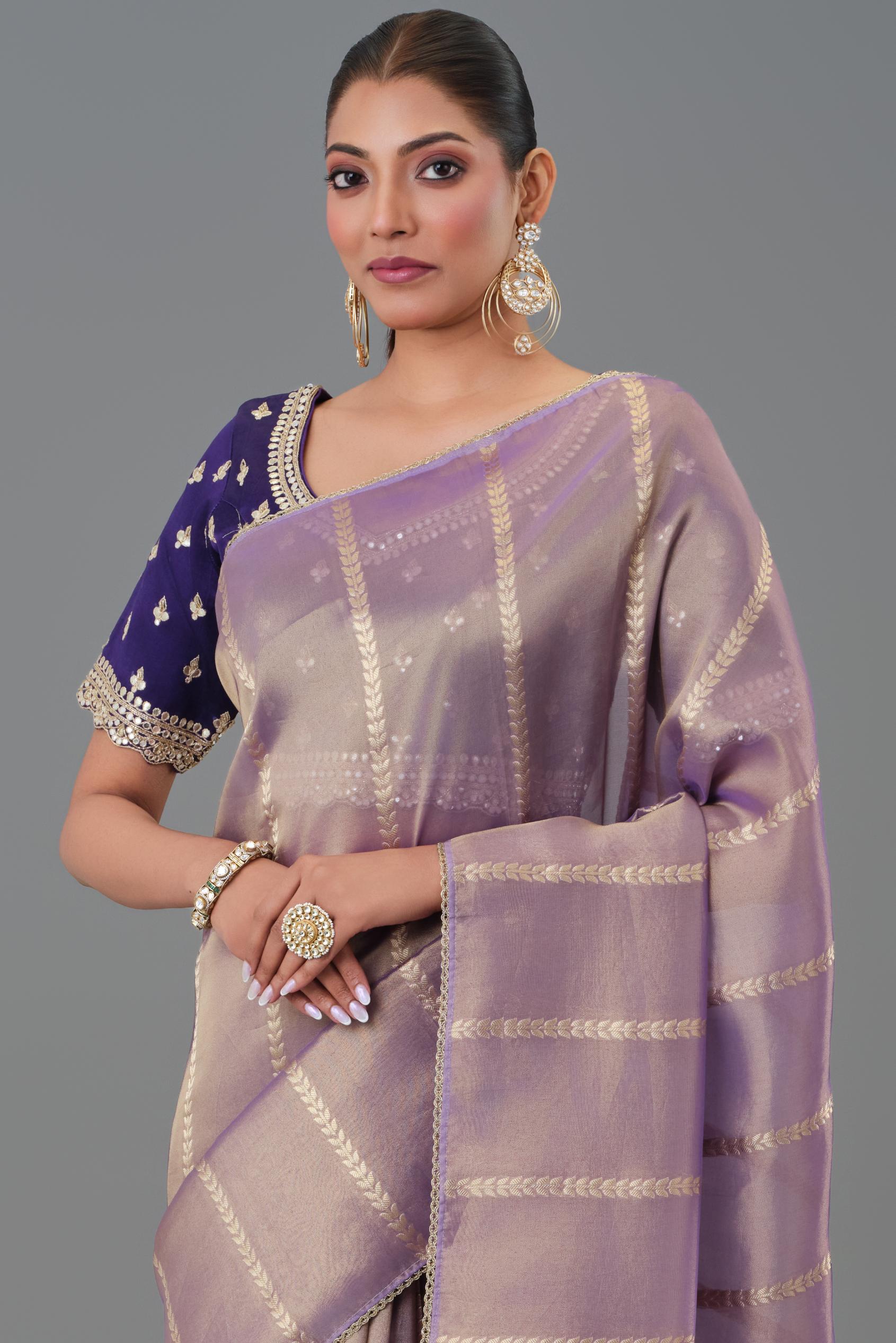 Shimmer Mauve Tissue Silk Saree - Image 4
