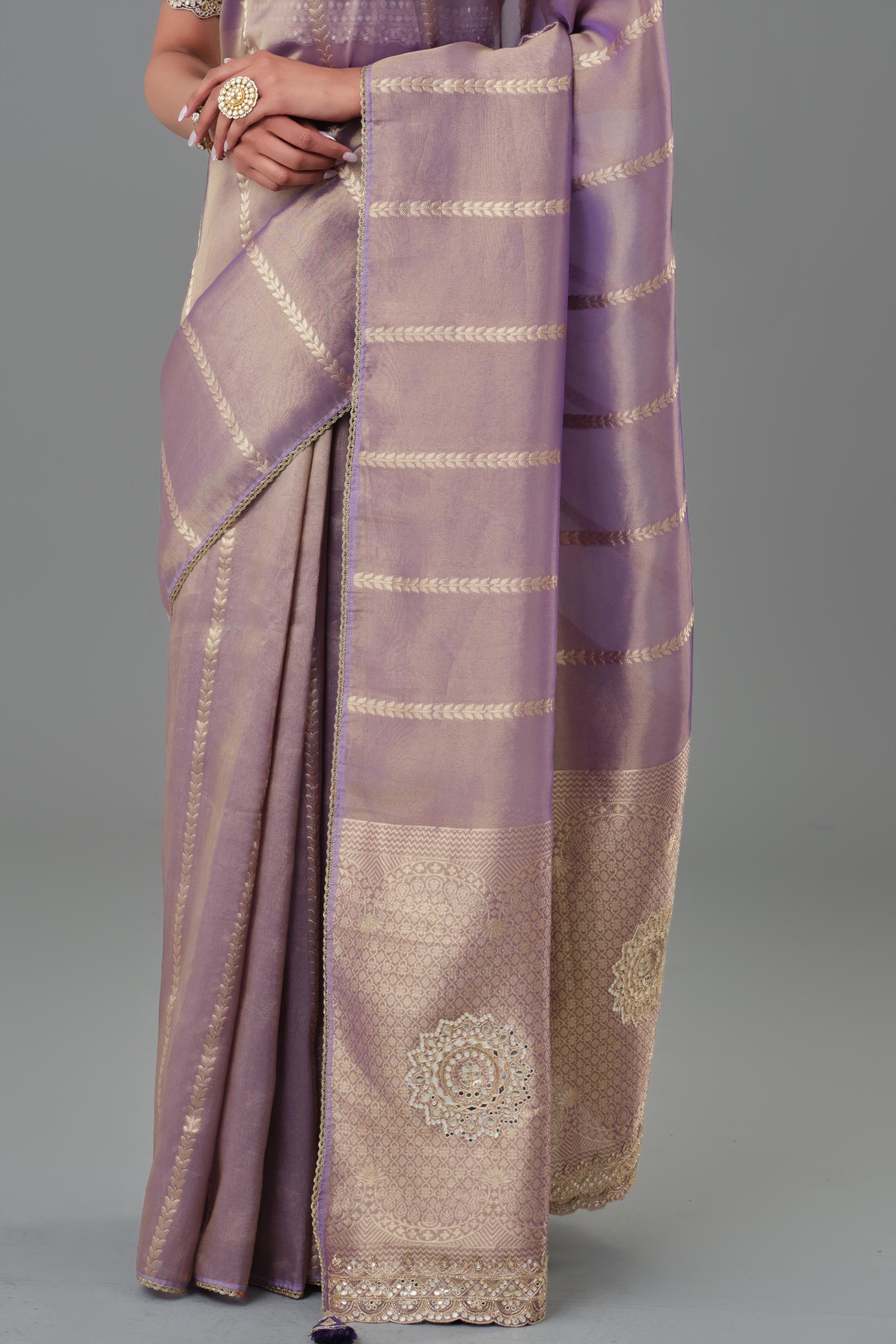 Shimmer Mauve Tissue Silk Saree - Image 6