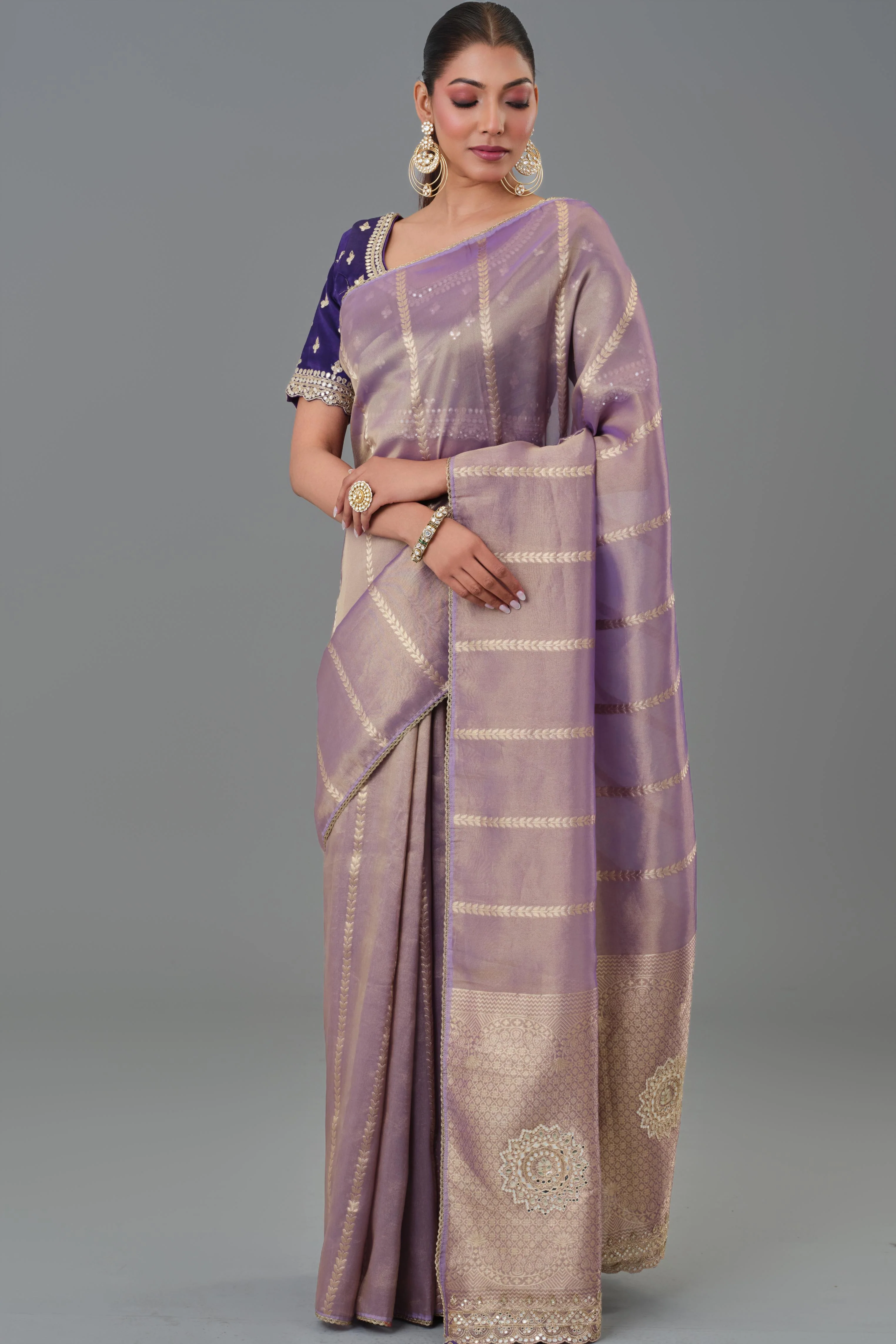 Shimmer Mauve Tissue Silk Saree - Image 7