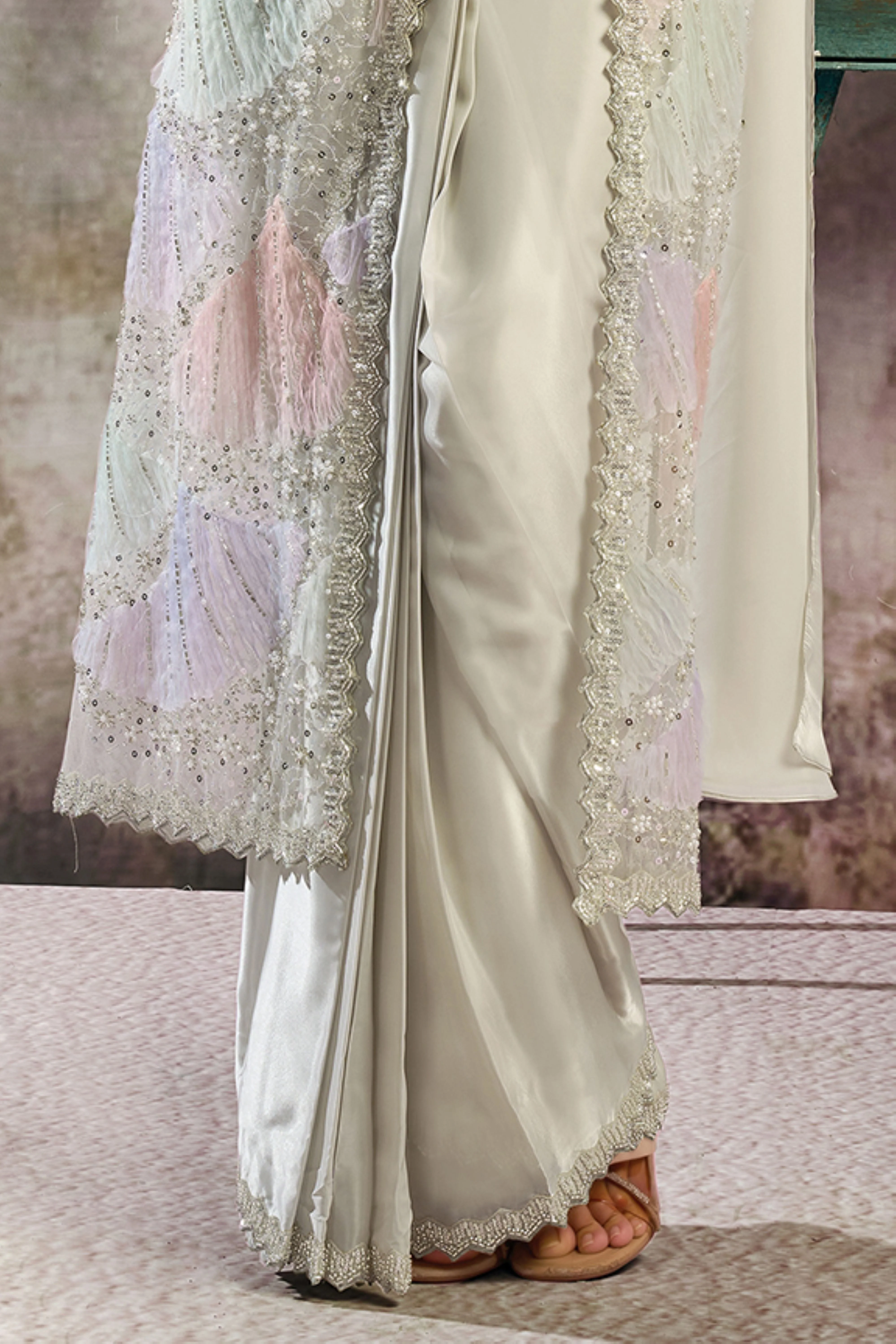Silver Willow Embellished Satin Silk Draped Saree - Image 5