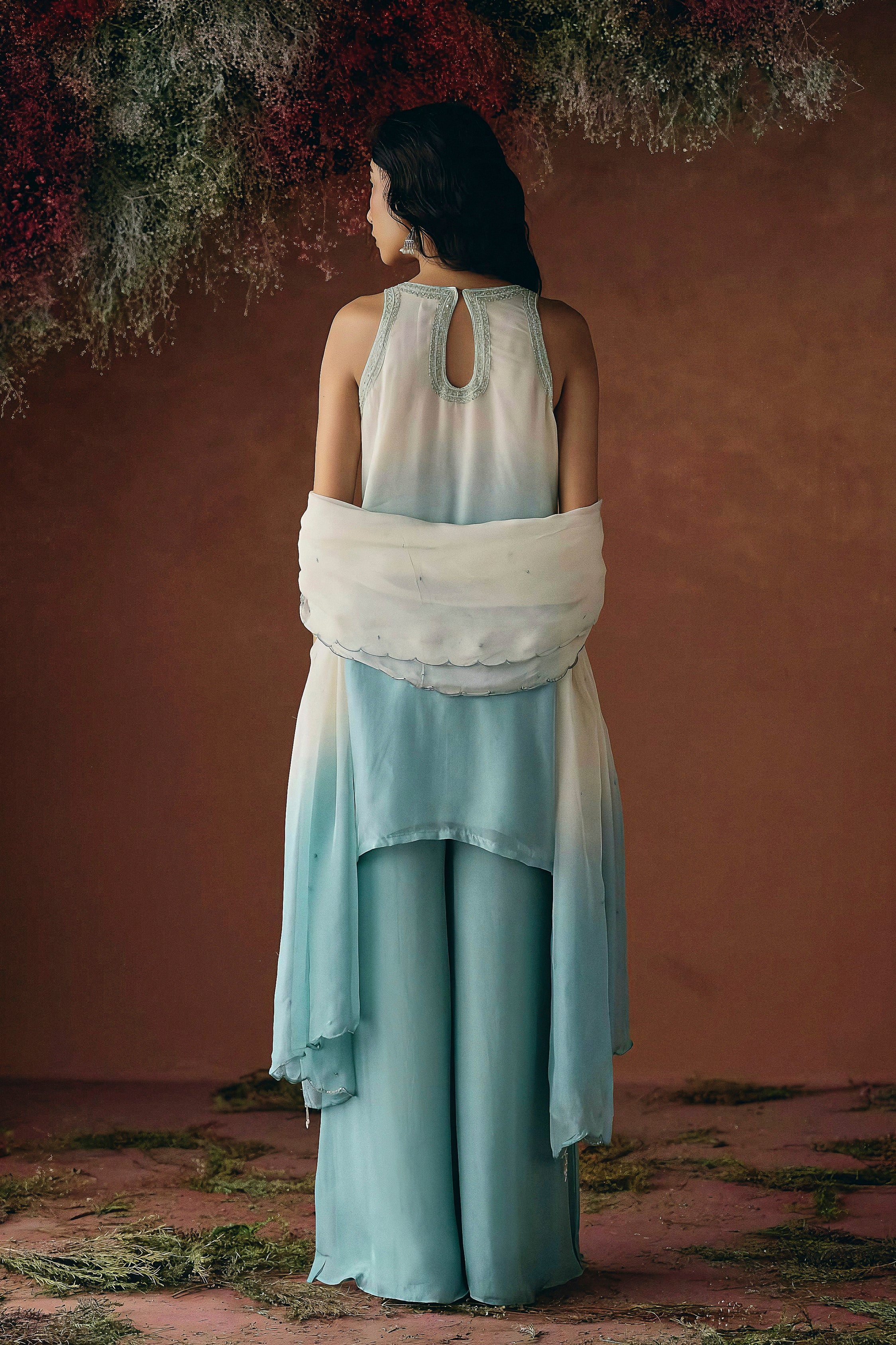 Sky Blue Embellished Soft Organza Palazzo Set - Image 6