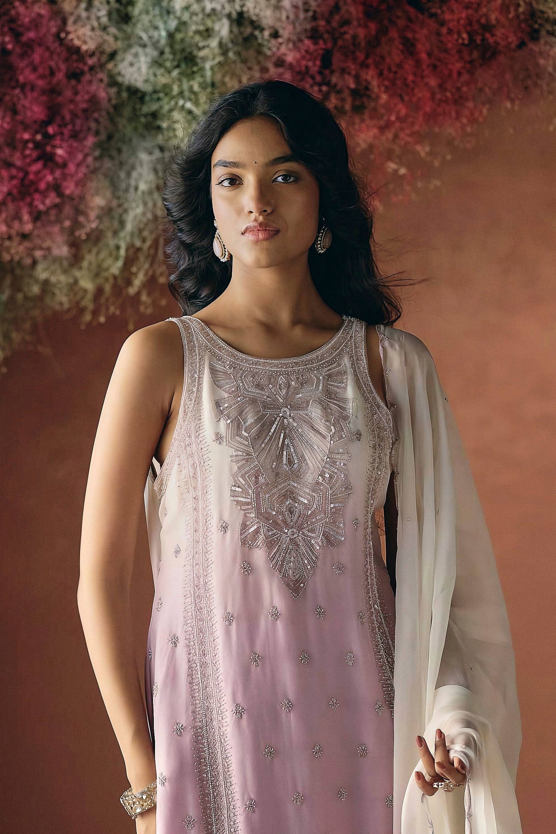 Lilac Pink Embellished Soft Organza Palazzo Set - Image 3