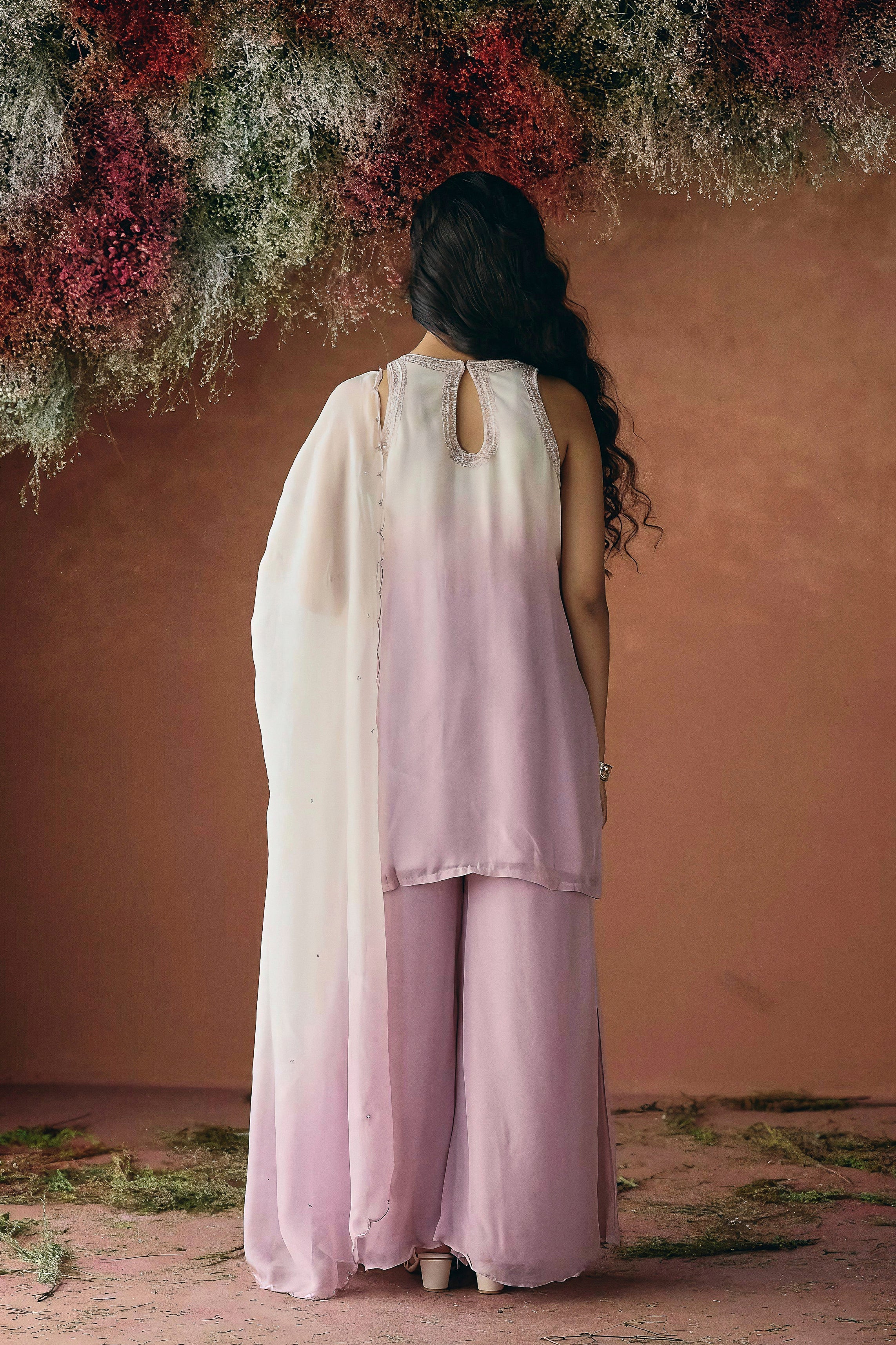 Lilac Pink Embellished Soft Organza Palazzo Set - Image 6