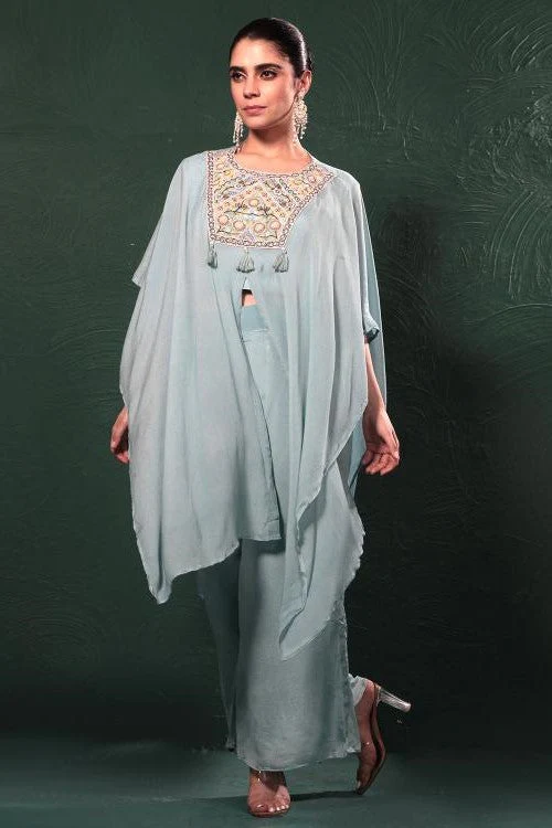 Sky Blue Embroidered Kaftan Set - Image 2