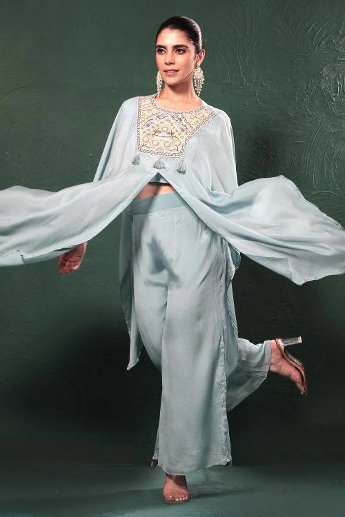 Sky Blue Embroidered Kaftan Set - Image 4