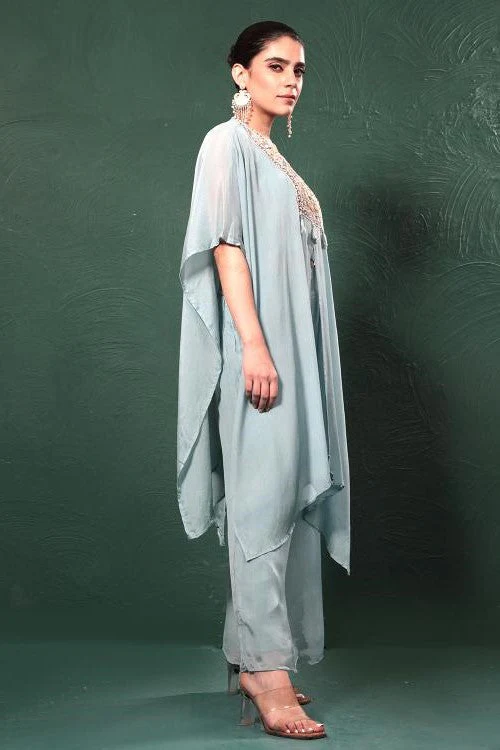 Sky Blue Embroidered Kaftan Set - Image 5