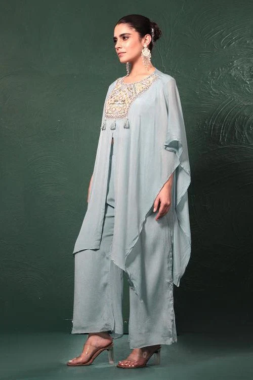 Sky Blue Embroidered Kaftan Set - Image 6
