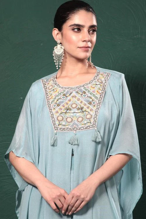 Sky Blue Embroidered Kaftan Set - Image 7