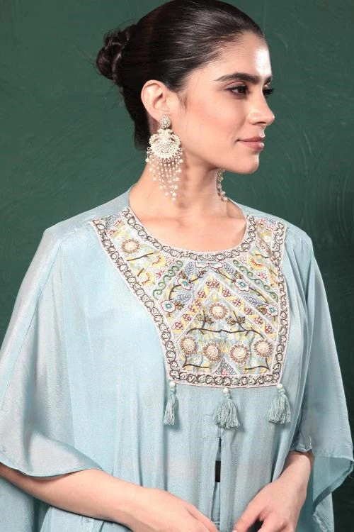 Sky Blue Embroidered Kaftan Set - Image 8