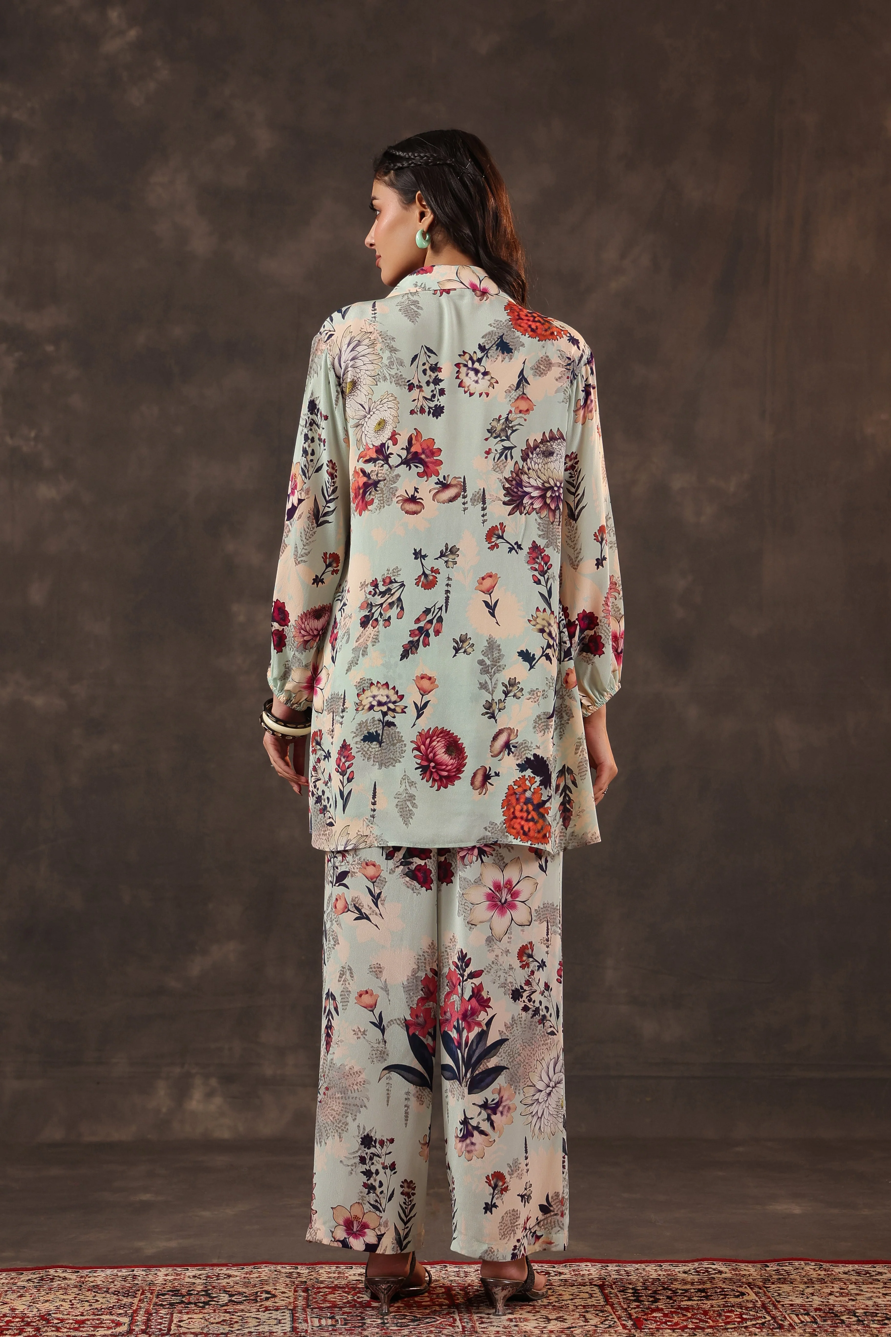 Sky Blue Printed Crepe Silk Co-Ord Set - Image 5