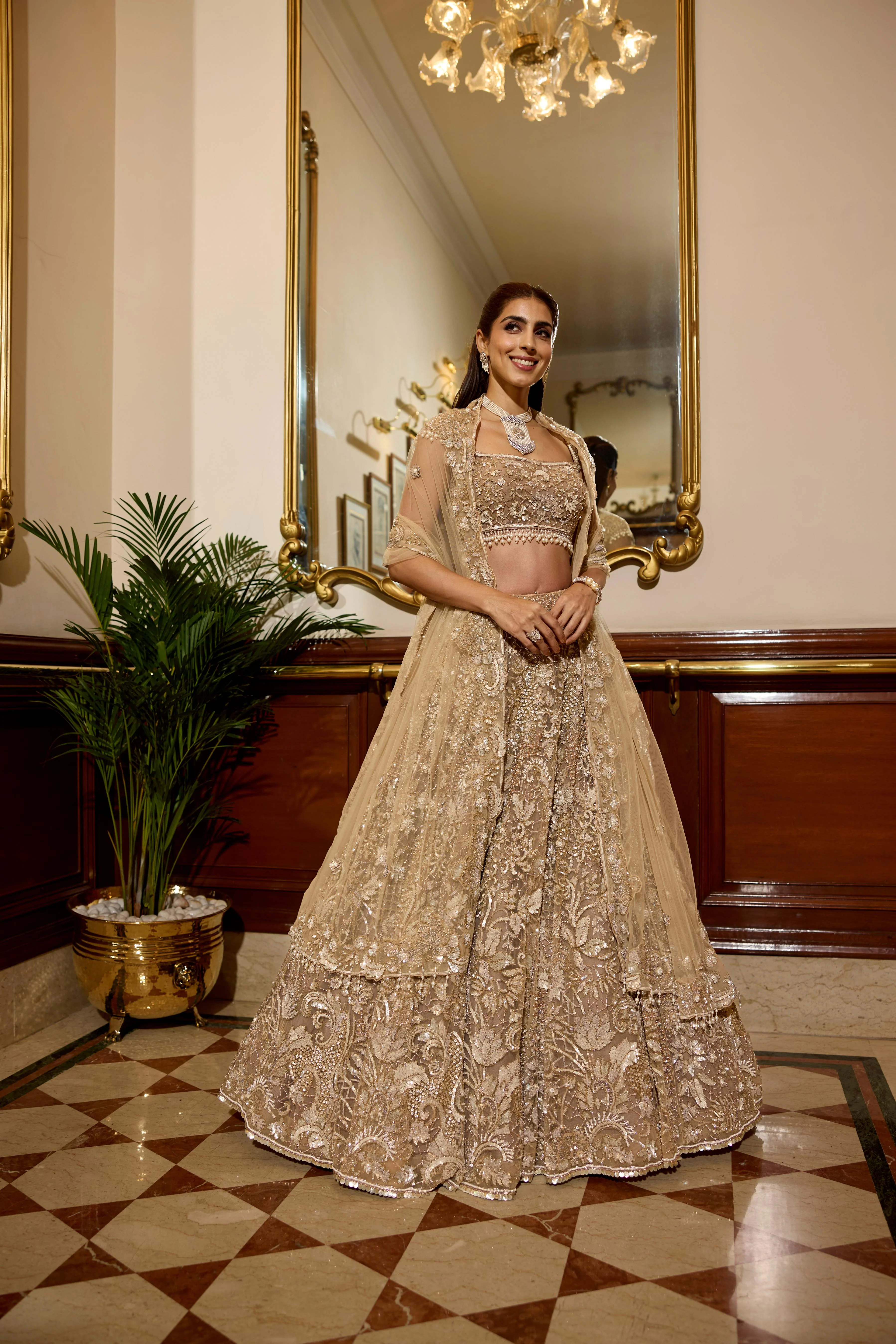 Champagne Gold Embellished Premium Lehenga Set - Image 3