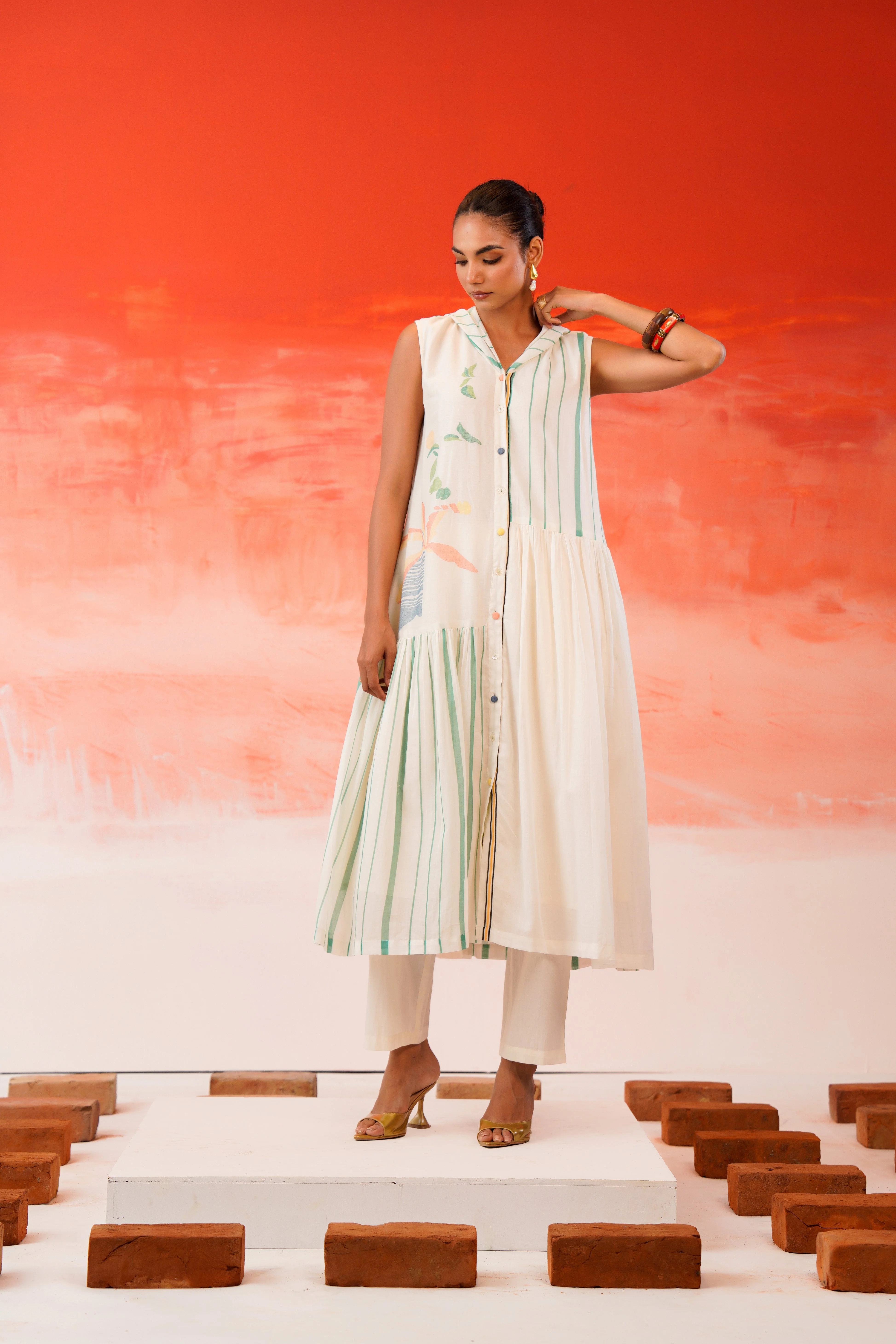 Snow White Printed Cotton Kurta Set - Image 2