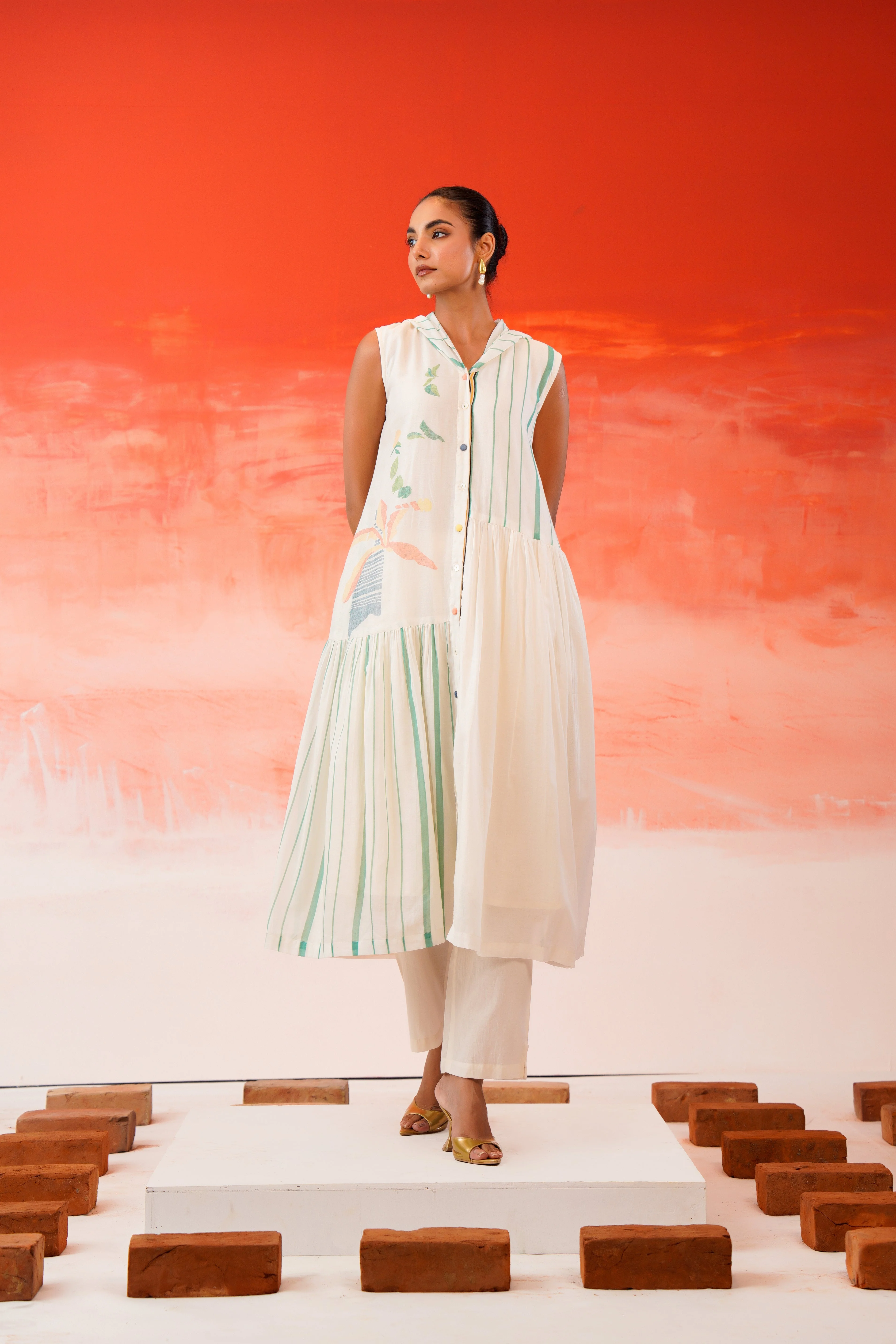 Snow White Printed Cotton Kurta Set - Image 8
