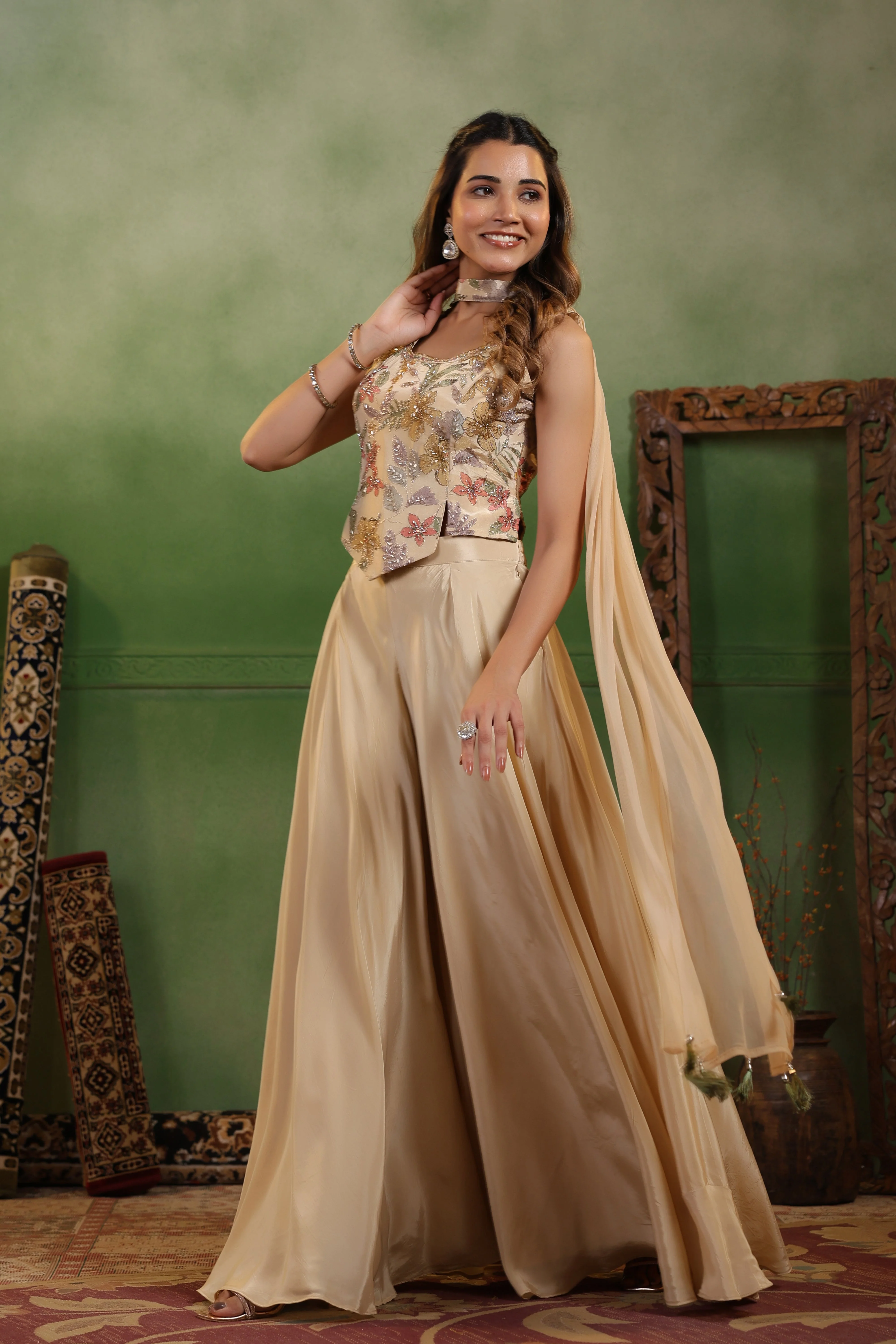 Desert Rose Embellished Crepe Silk Palazzo Set - Image 7