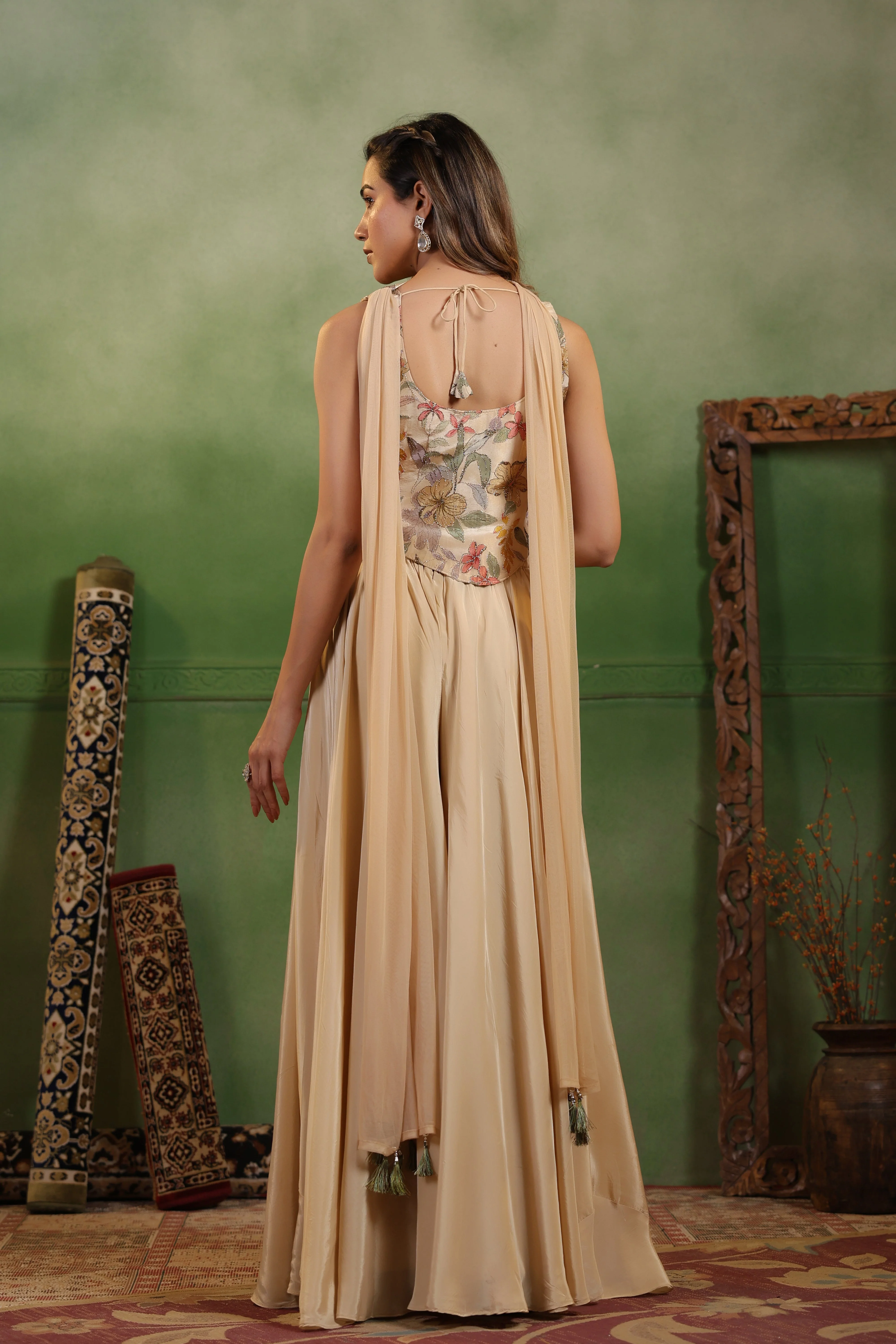 Desert Rose Embellished Crepe Silk Palazzo Set - Image 8