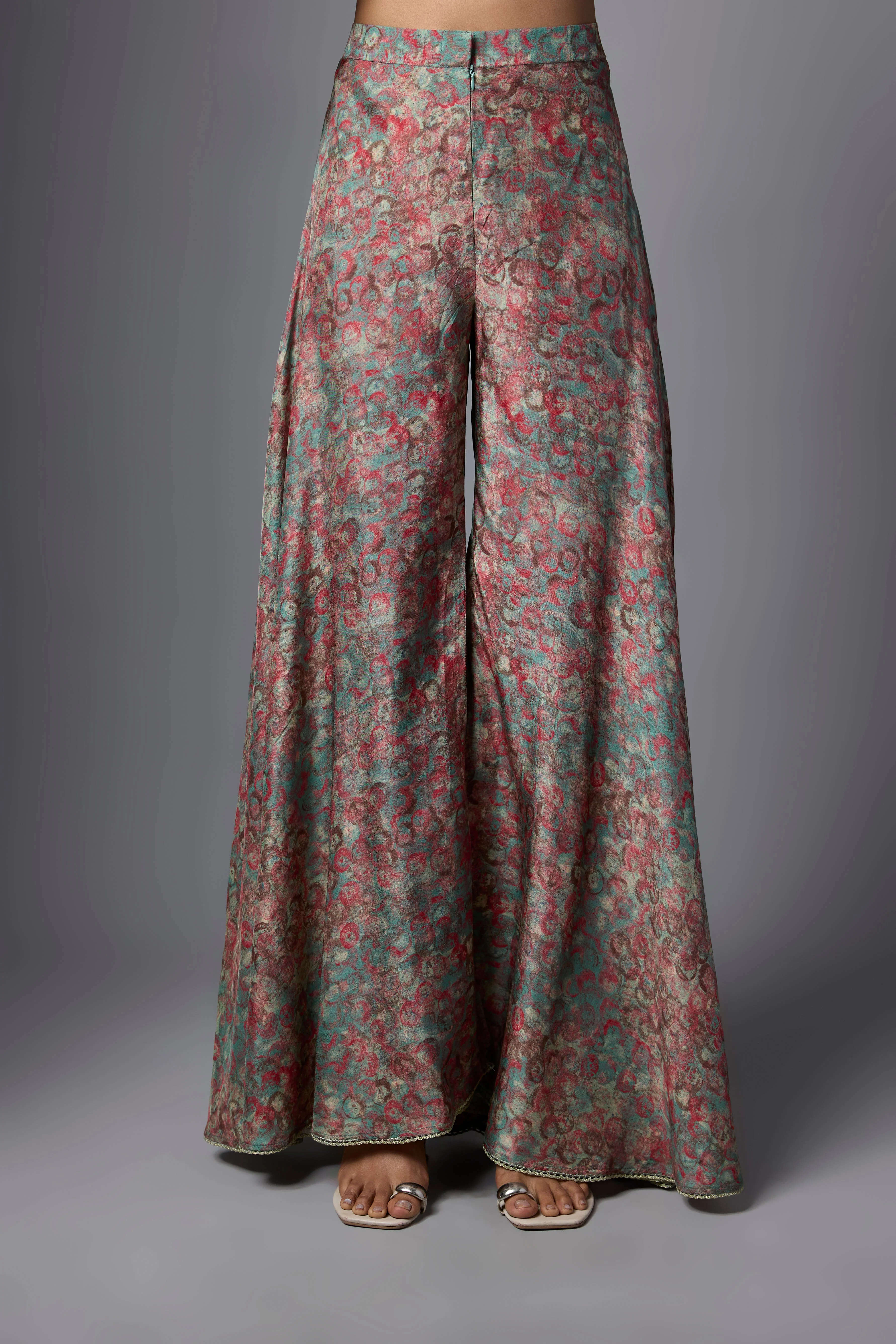 Pista Green Embellished Slub Silk Palazzo Set - Image 3