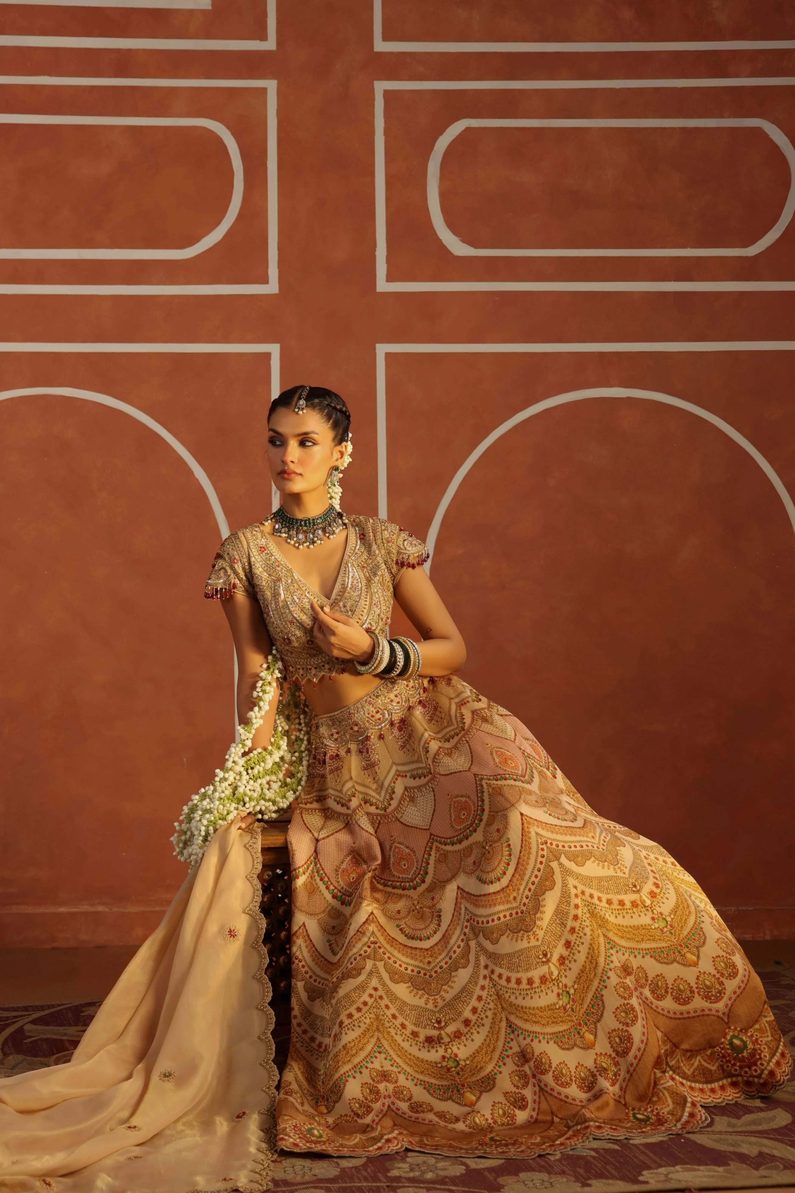 Soft Gold Embellished Satin Lehenga Set - Image 3