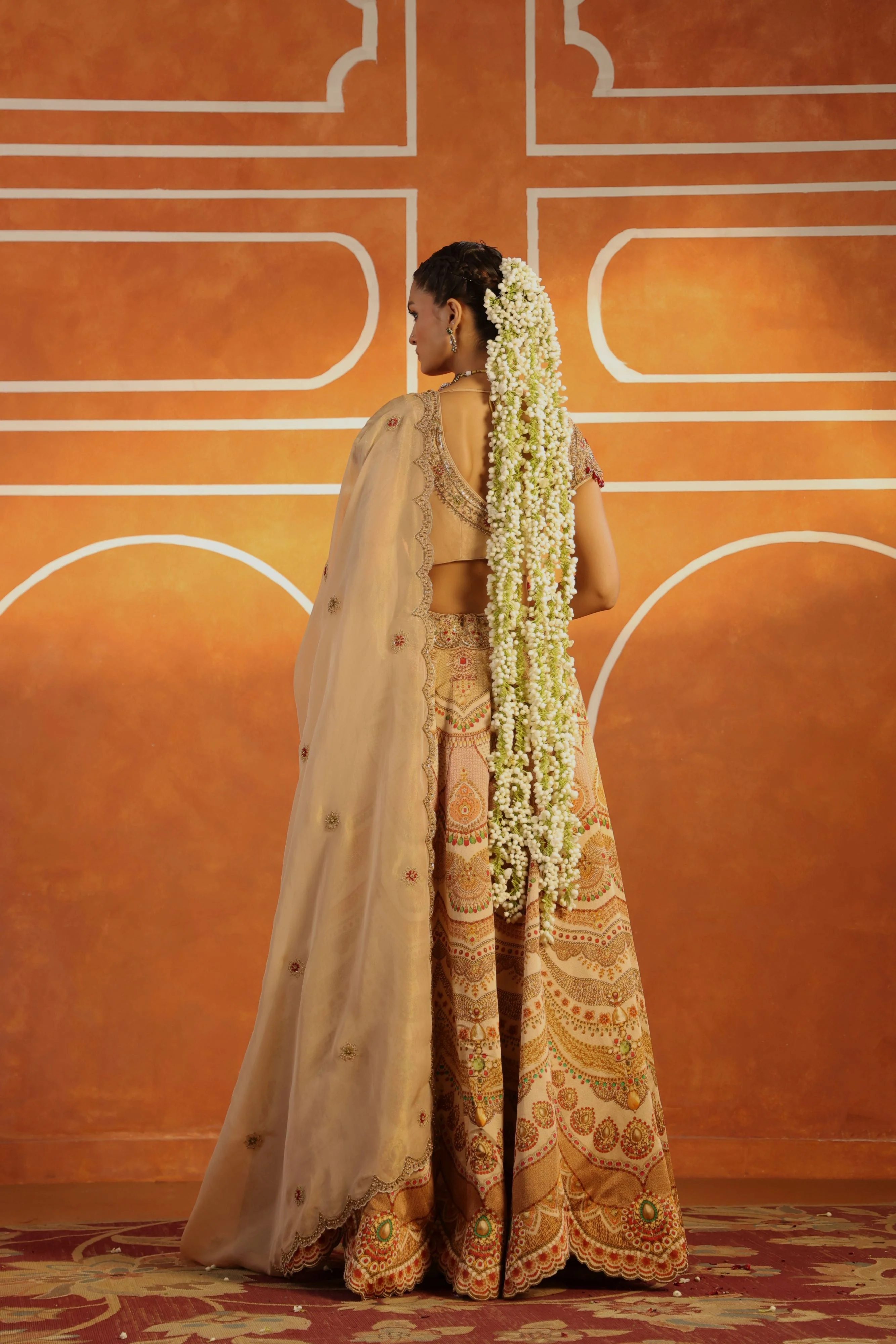 Soft Gold Embellished Satin Lehenga Set - Image 4