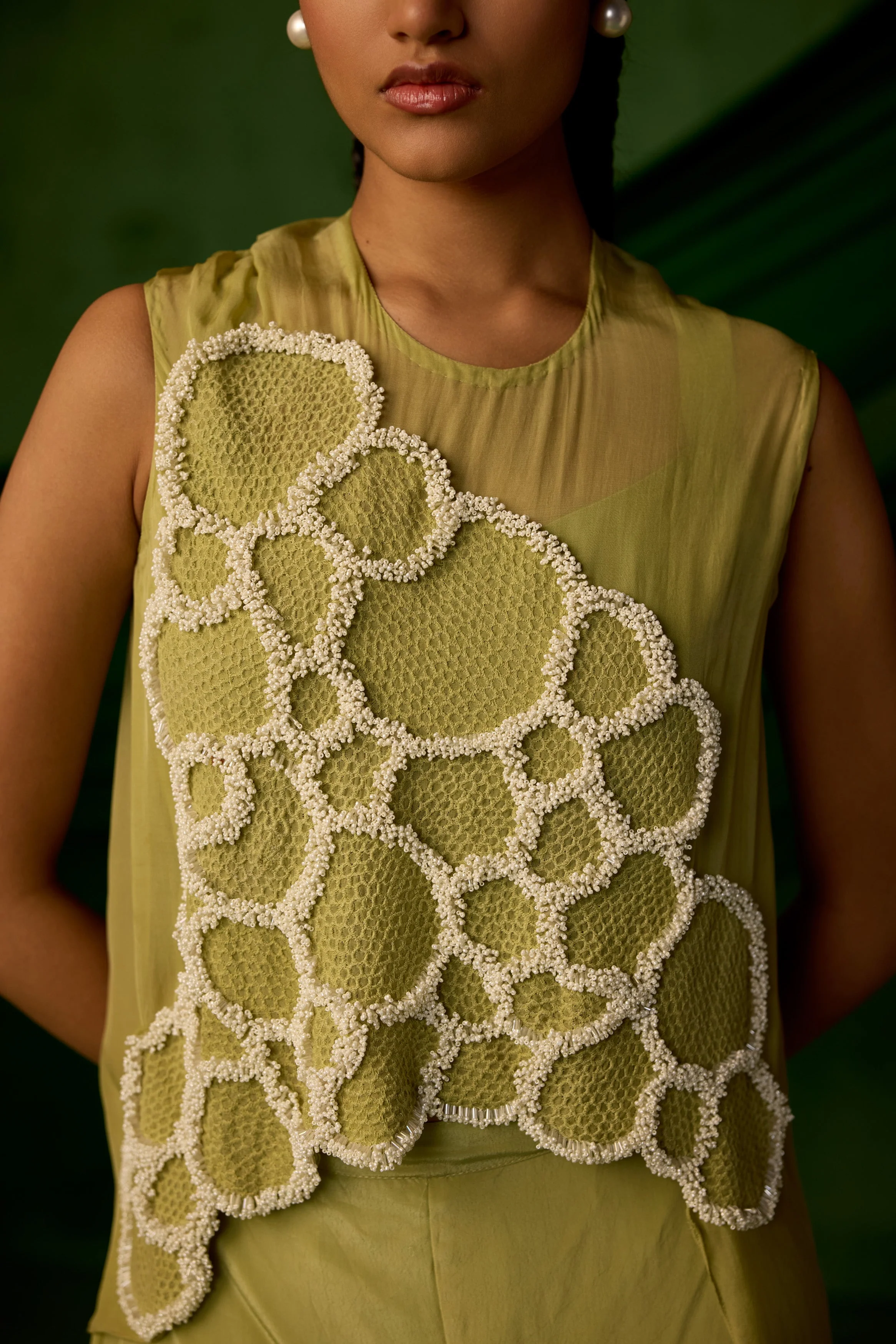Soft Green Embellished Premium Crepe Silk Co-Ord Set - Image 2