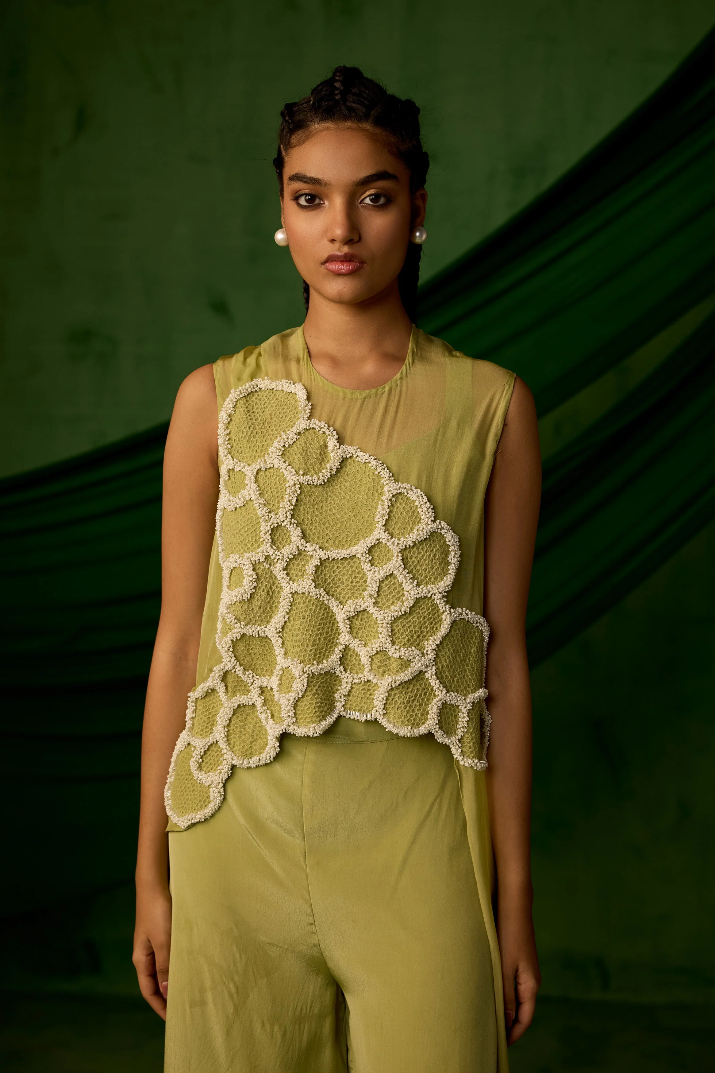 Soft Green Embellished Premium Crepe Silk Co-Ord Set - Image 4