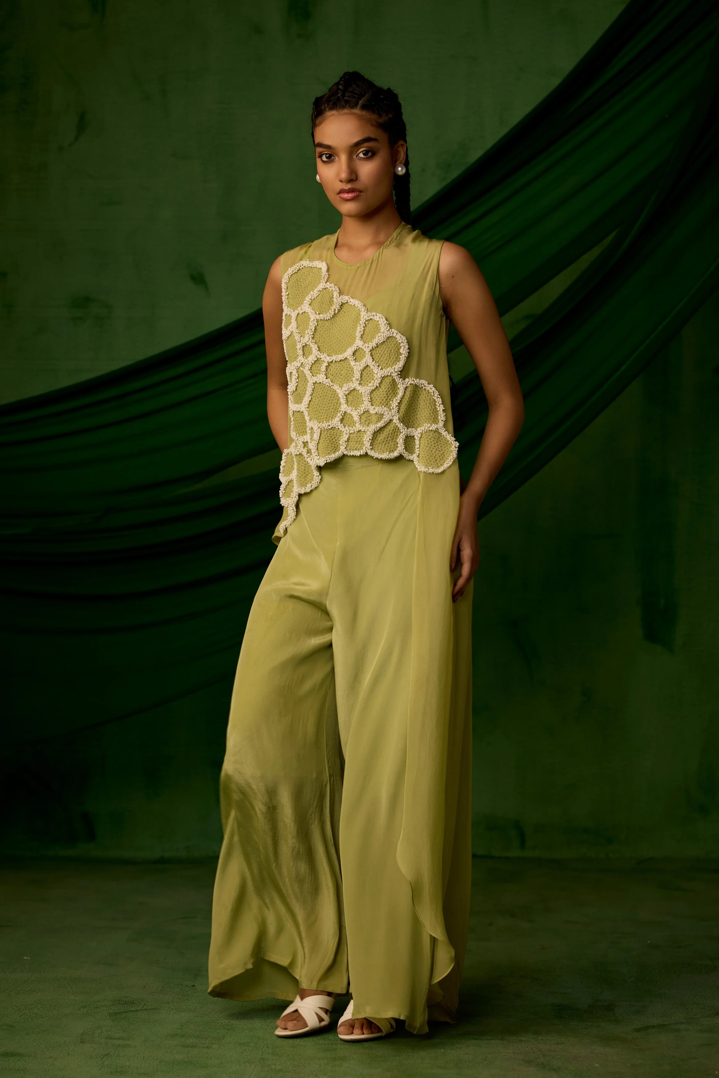 Soft Green Embellished Premium Crepe Silk Co-Ord Set - Image 6