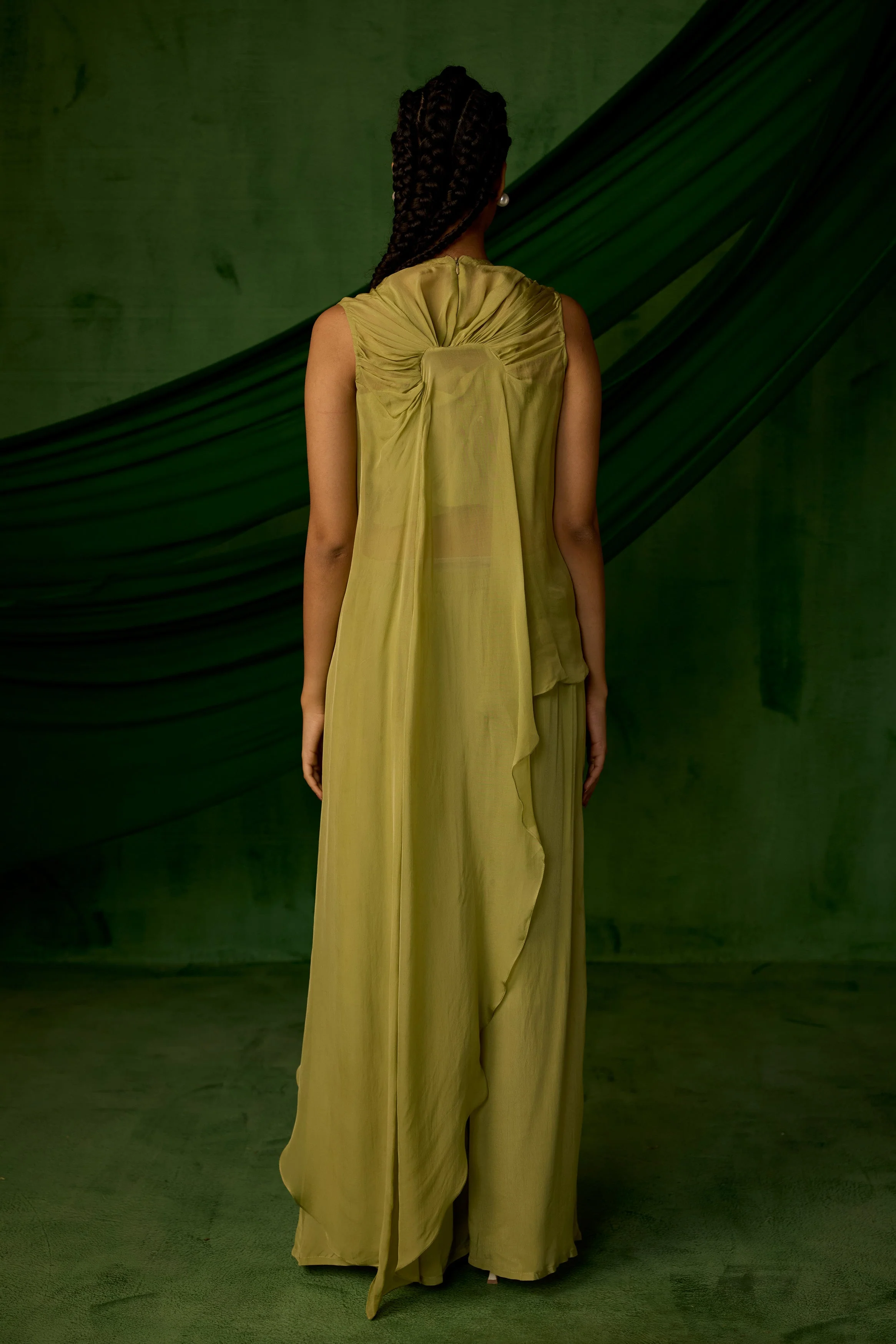 Soft Green Embellished Premium Crepe Silk Co-Ord Set - Image 7