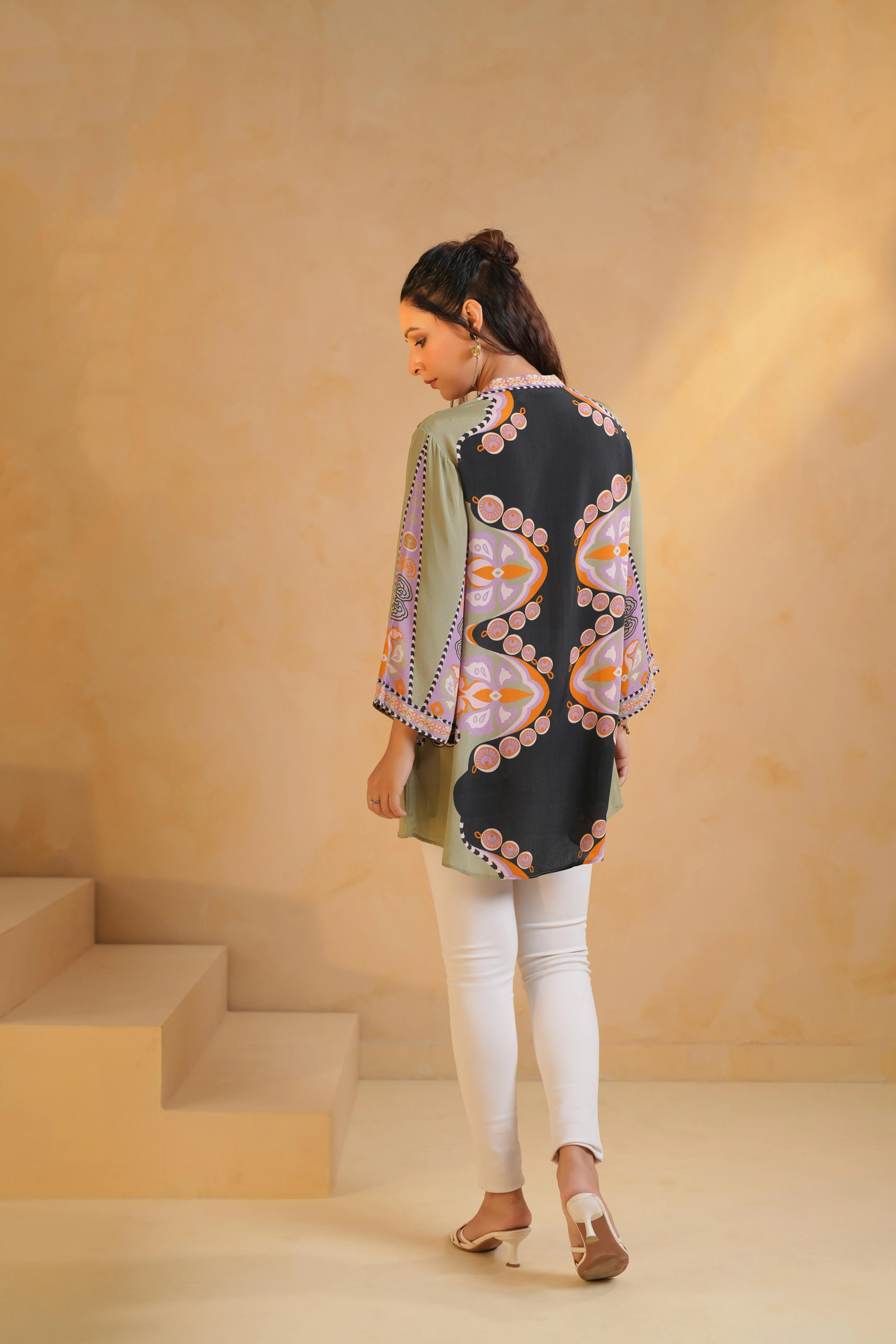 Black Printed Viscose Crepe Top - Image 4