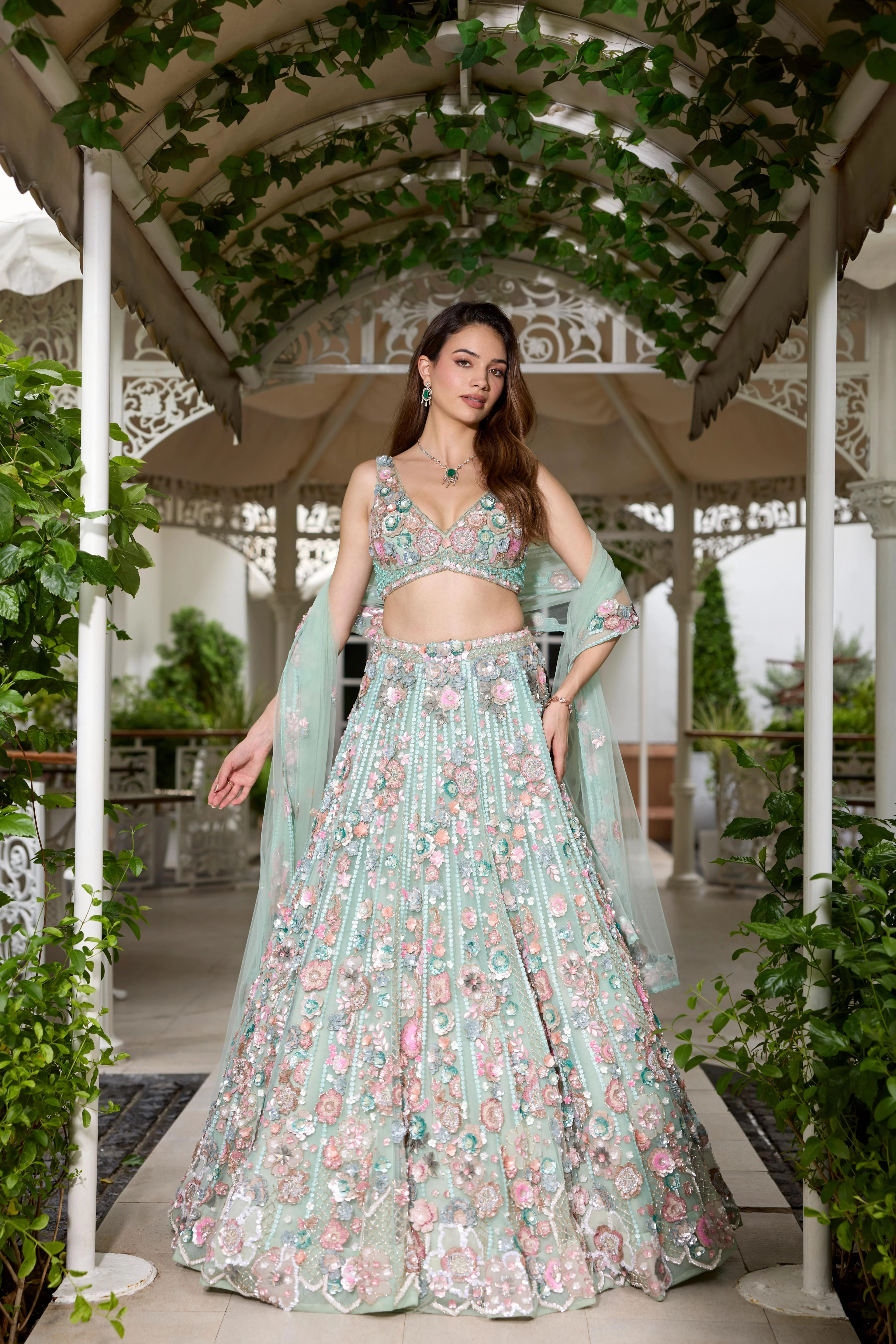 Seafoam Green Embellished Premium Lehenga Set - Image 3