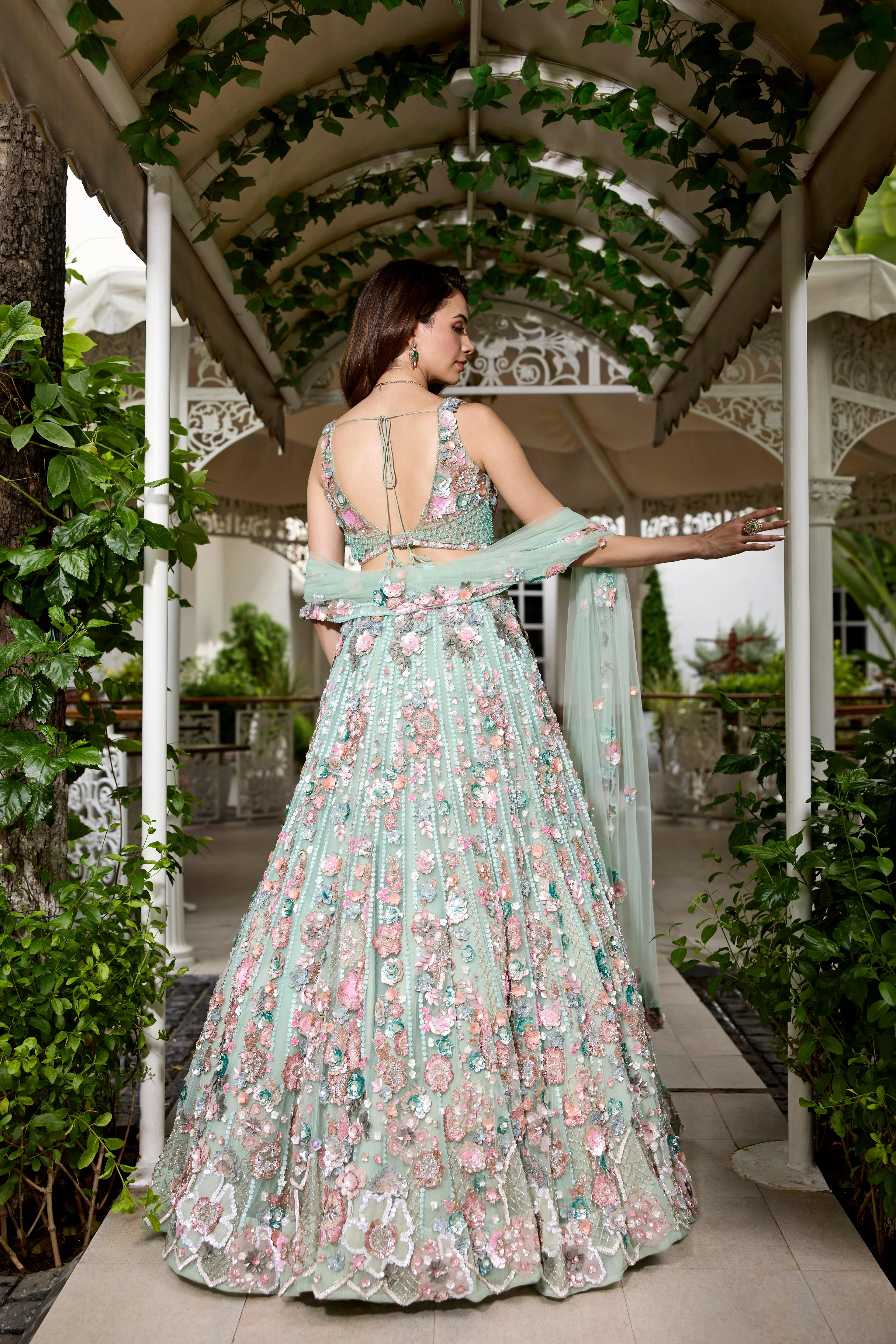 Seafoam Green Embellished Premium Lehenga Set - Image 4