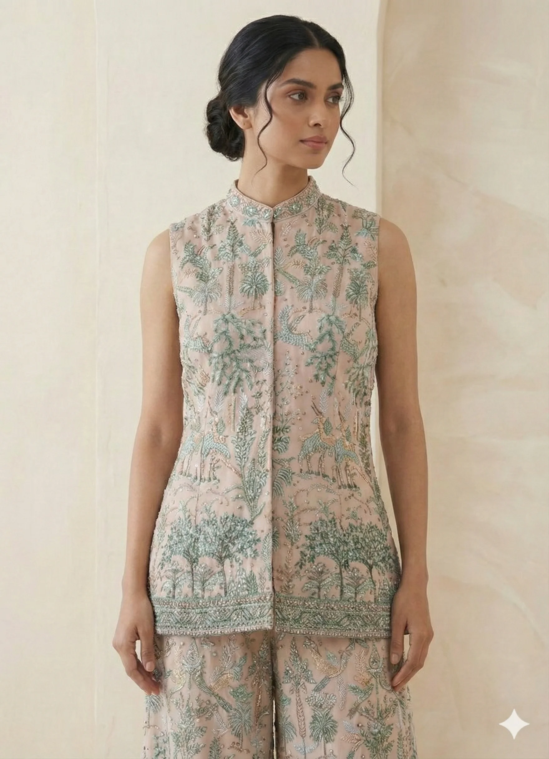 Soft Pink Embellished Tissue Silk Palazzo Set - Image 2