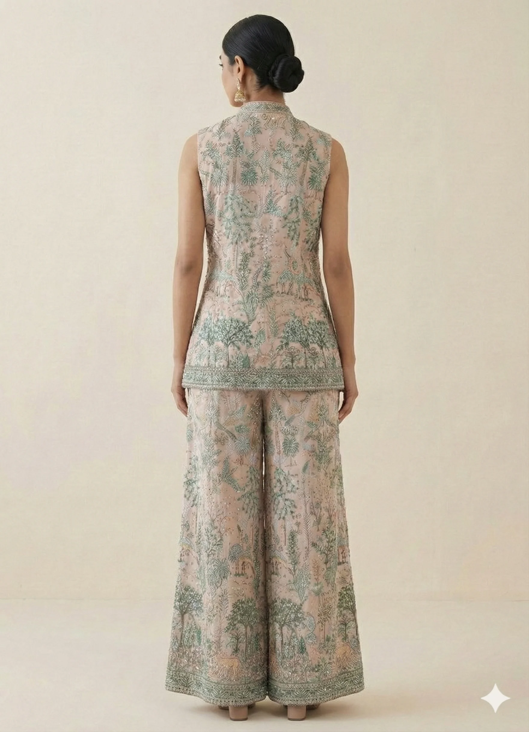 Soft Pink Embellished Tissue Silk Palazzo Set - Image 3