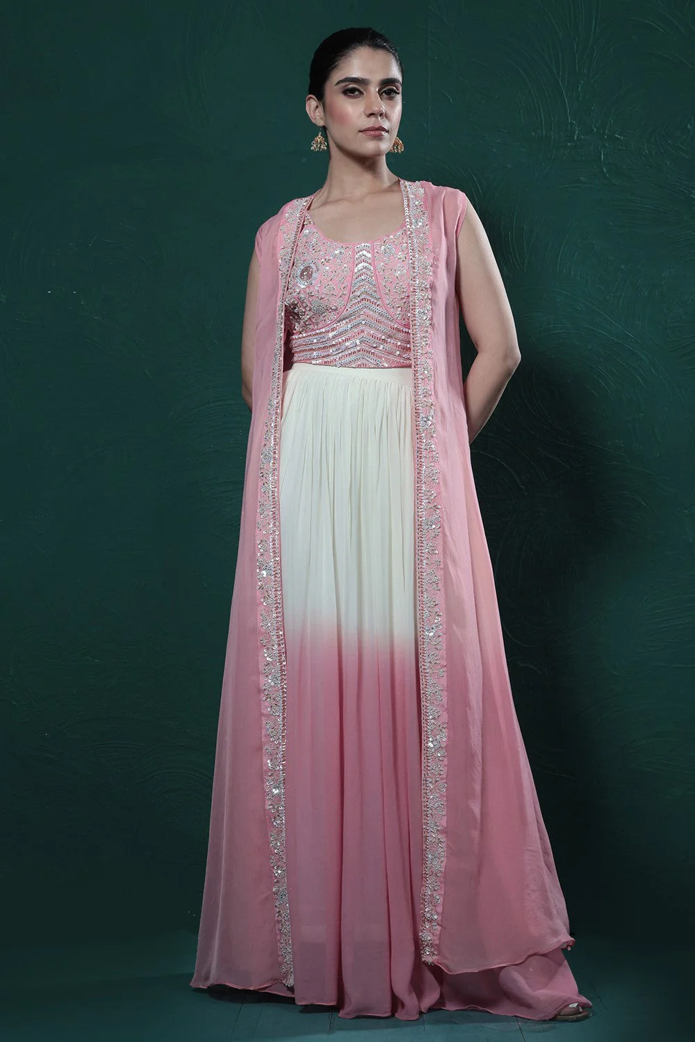 Soft Pink Ombre-Dyed Cape Set - Image 2